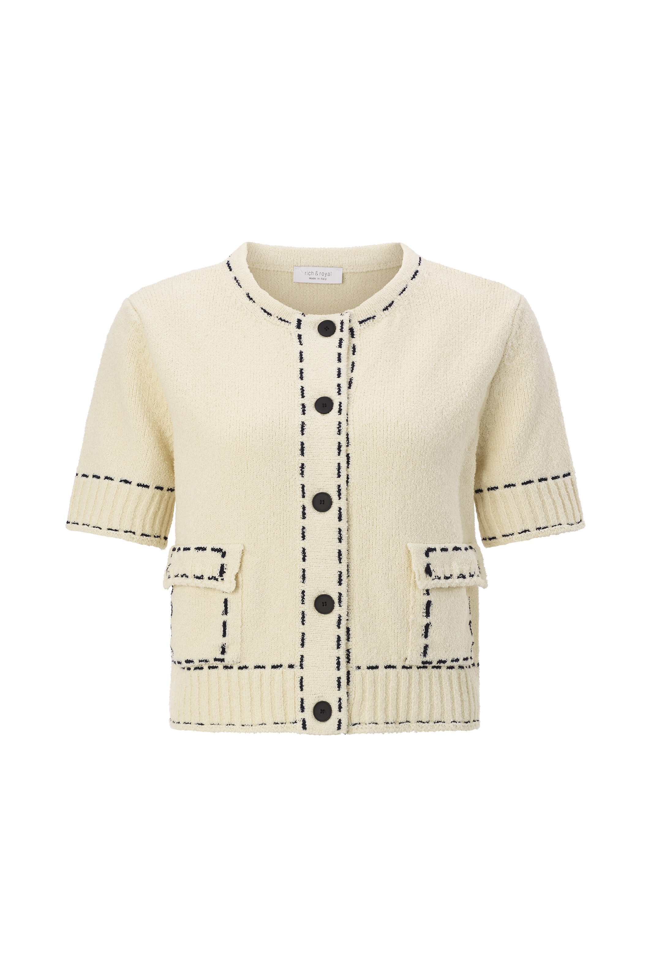 RICHROYAL Strickjacke kontrastfarbene Details, kurzarm, Rundhals