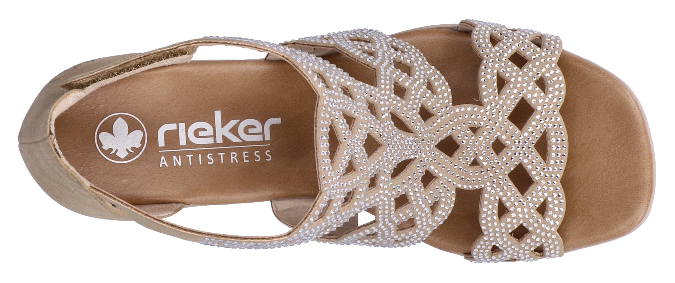 Rieker Sandalette, Sommerschuh, Schaftsandale, Urlaubschuh, Blockabsatz mit Glitzersteine