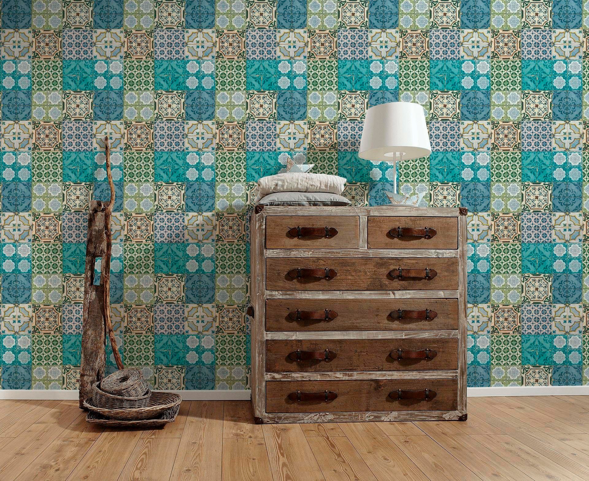 living walls Vliestapete »Authentic Walls«, matt-gemustert-mehrfarbig-Motiv-ornamental, Moderne Tapete Kinder Metallic Tapeten Wohnzimmer Flur Küche Design