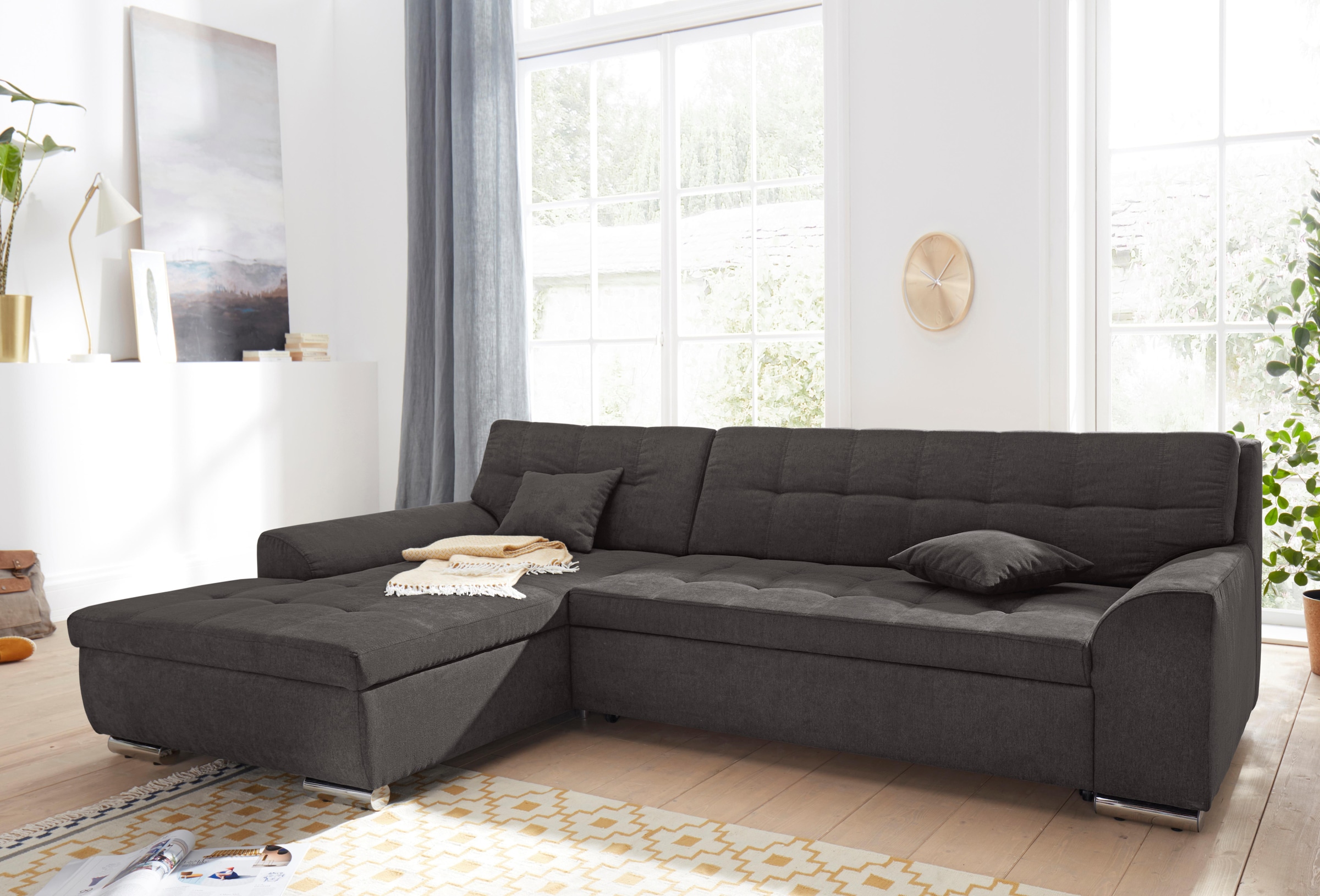 DOMO collection Ecksofa »Aversa, moderne Steppung im Sitz und Rücken, geschwungene Armlehnen,«, L-Form, wahlweise mit Bettfunktion