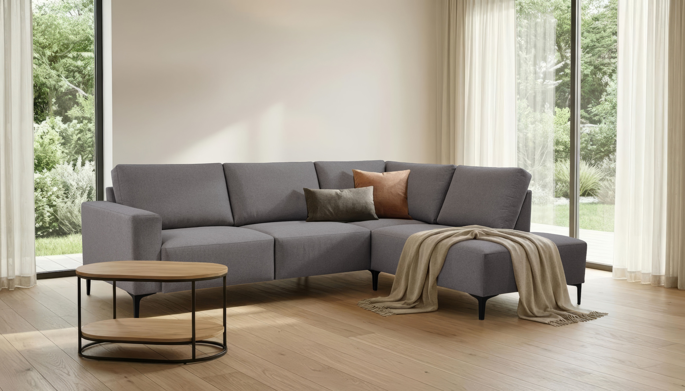 OTTO home Ecksofa "Tournon, L-Form, Breite 256 cm, Webstoff, Chenille" Designsofa im nordischen Stil, Wellenunterfederung, Metallfüße