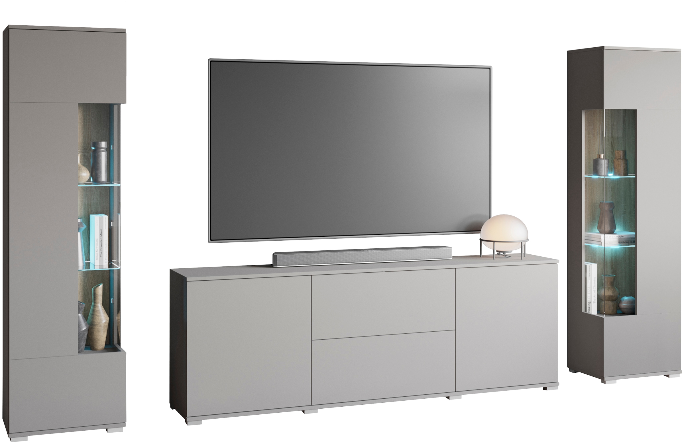 INOSIGN Wohnwand »KENIA«, (Komplett-Set, 3 St.), Vitrinen mit Eckverglasung, hängend und stehend montierbar