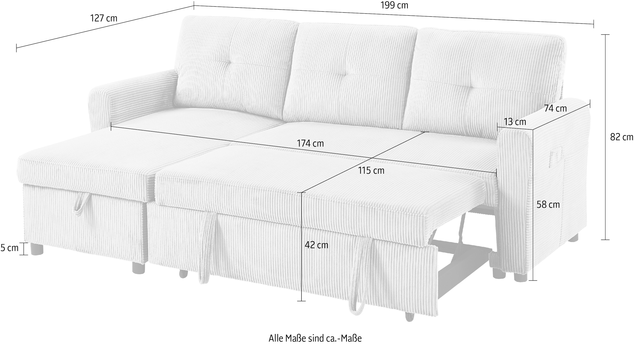 ATLANTIC home collection Schlafsofa »Gustavo L-Form«, mit Schlaffunktion, Stauraum & seitlichen Taschen