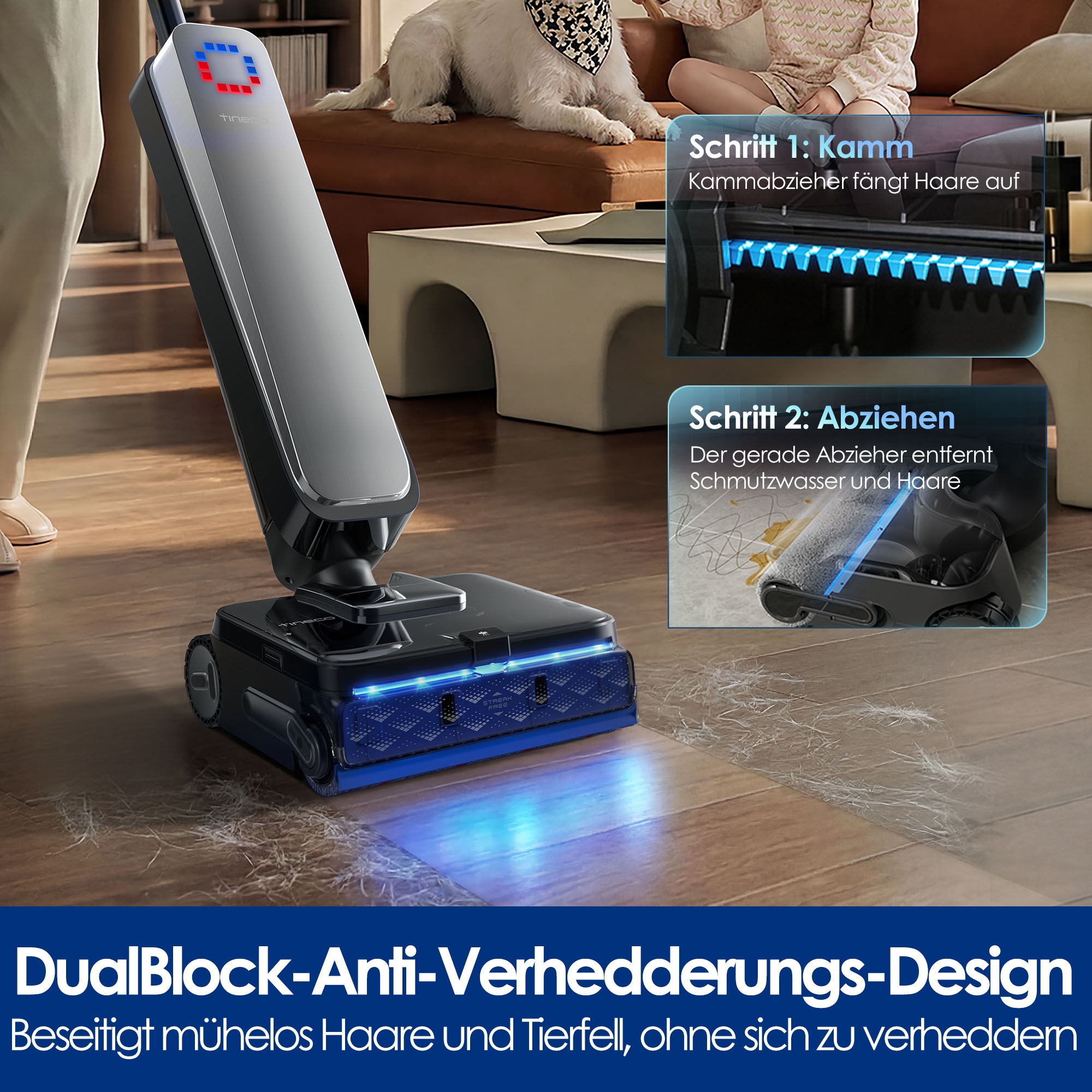 Tineco Nass-Trocken-Sauger »FLOOR ONE Station S9 Scientist mit 5L Frischwasser-Station, 25.000 Pa« 110°C Heißluft-Trocknung, 70 Min Laufzeit, 60°C Heißwasser Reinigung