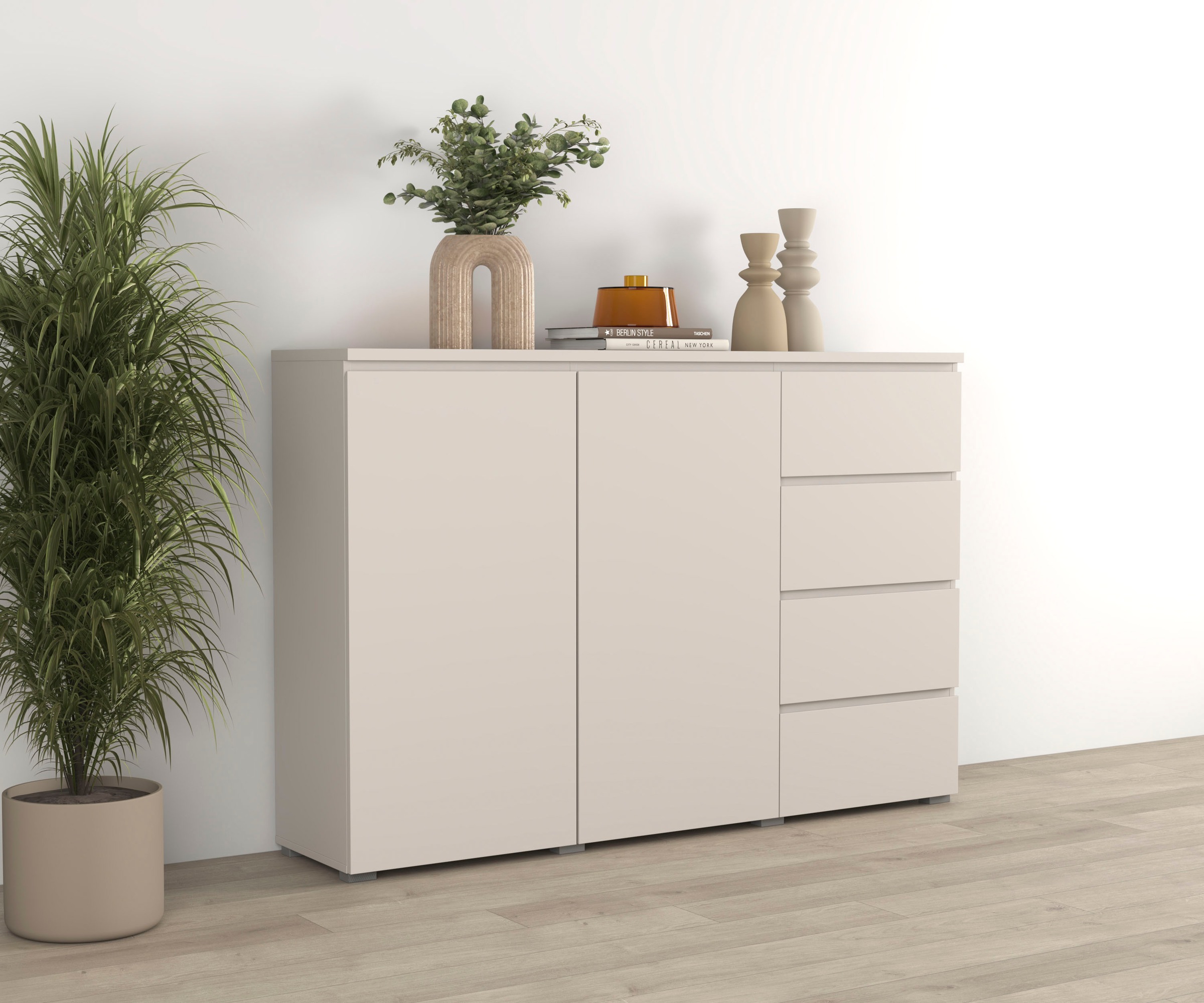 OTTO home Highboard "Modo, Breite 150 cm, moderne grifflose Kommode 2Türen/4 SK" Schubladenkommode mit viel Stauraum, Einlegeböden verstellbar