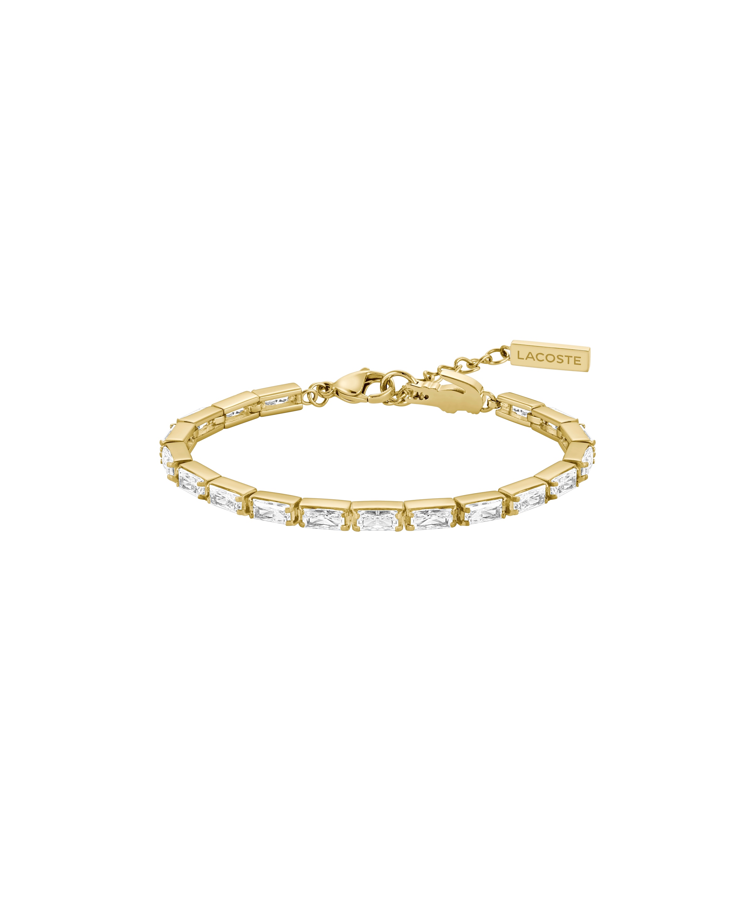 Tennisarmband LACOSTE "DUCHESS", gelbgoldfarben, kristallweiß, kristallweiß, Armbänder, Damen, 18cm, Edelstahl, Tennisarmband, mit Preciosa Crystal