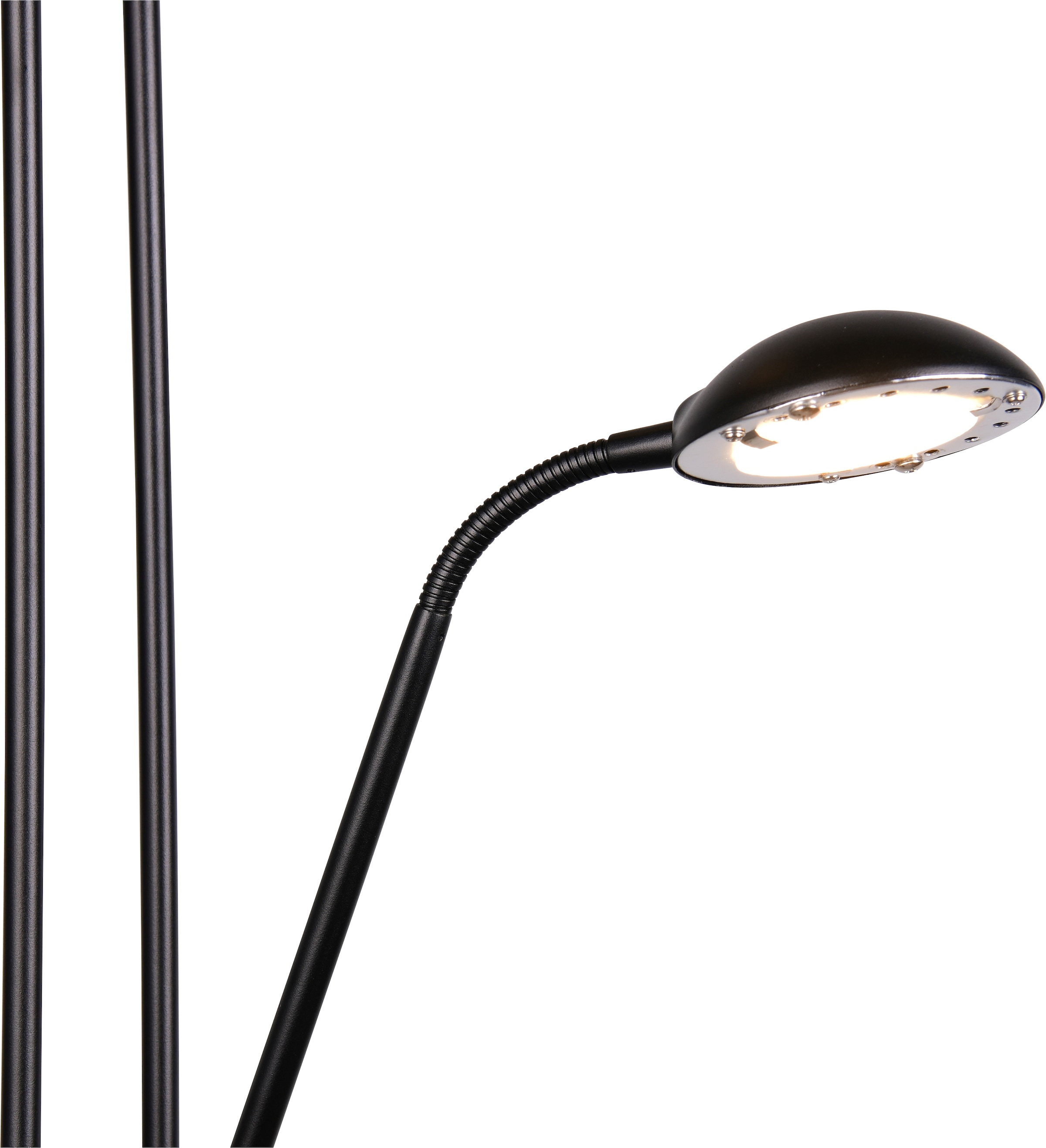 REALITY Leuchten LED Stehlampe »SPOCK, LED Fluter mit flexiblem Lesearm, dimmbar, getrennt schaltbar« LED-Board 1 Stk. Warmweiß Höhe 180cm Ø 25cm, Auslage Lesearm 50cm, 19W 2200 Lumen 3000K warmweiß