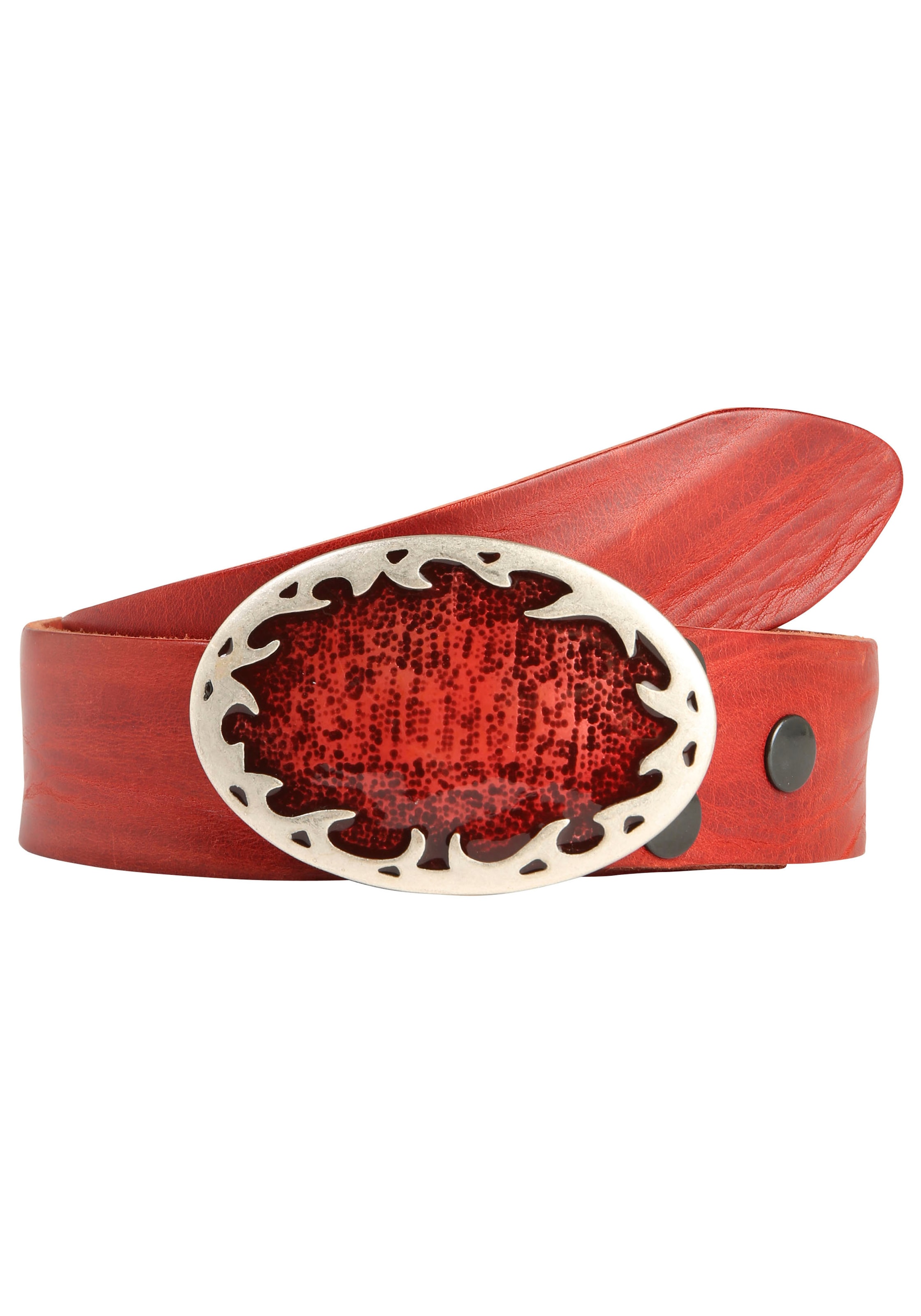 Ledergürtel, mit austauschbarer Schließe »Flamme Oval Rot«