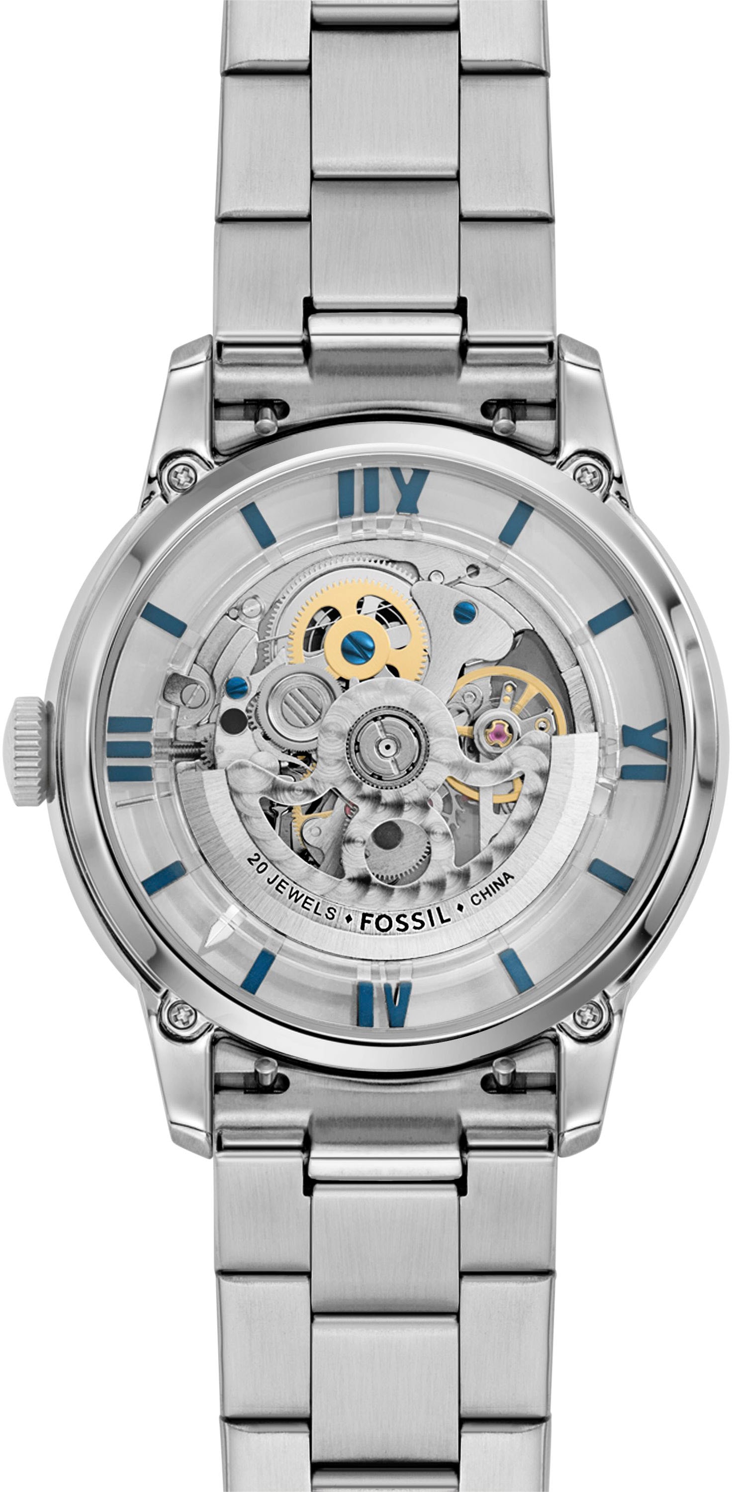 Fossil Automatikuhr »TOWNSMAN«, Armbanduhr, Herrenuhr, mechanische Uhr, skelettiertes Zifferblatt