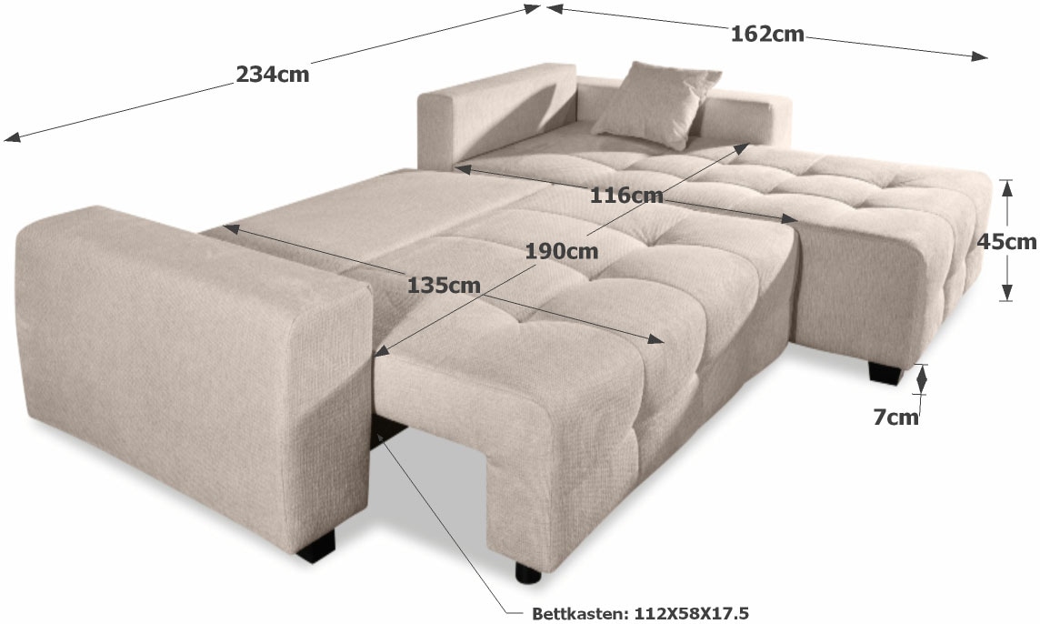 COLLECTION AB Ecksofa Ecksofa,Schlaffunktion,Bonnelfederkern,Rückenkissen