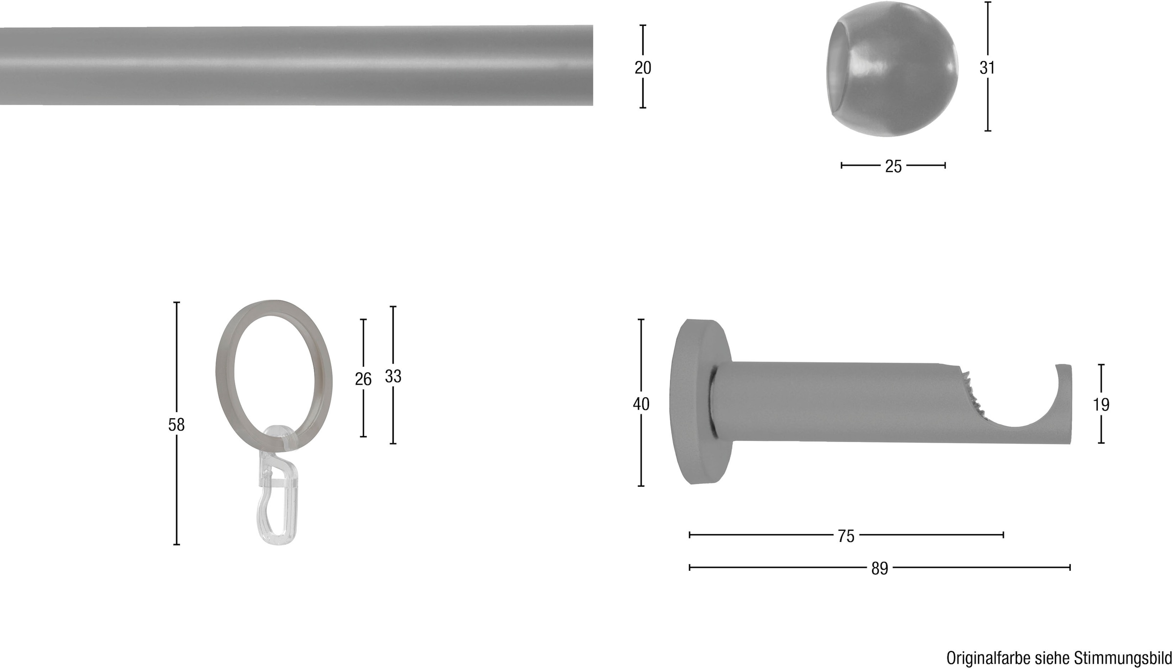 GARESA Gardinenstange »Gabi«, 1 läufig-läufig, Fixmaß, Fixlänge 120, 160, 200 cm, mit Ringe und Haken