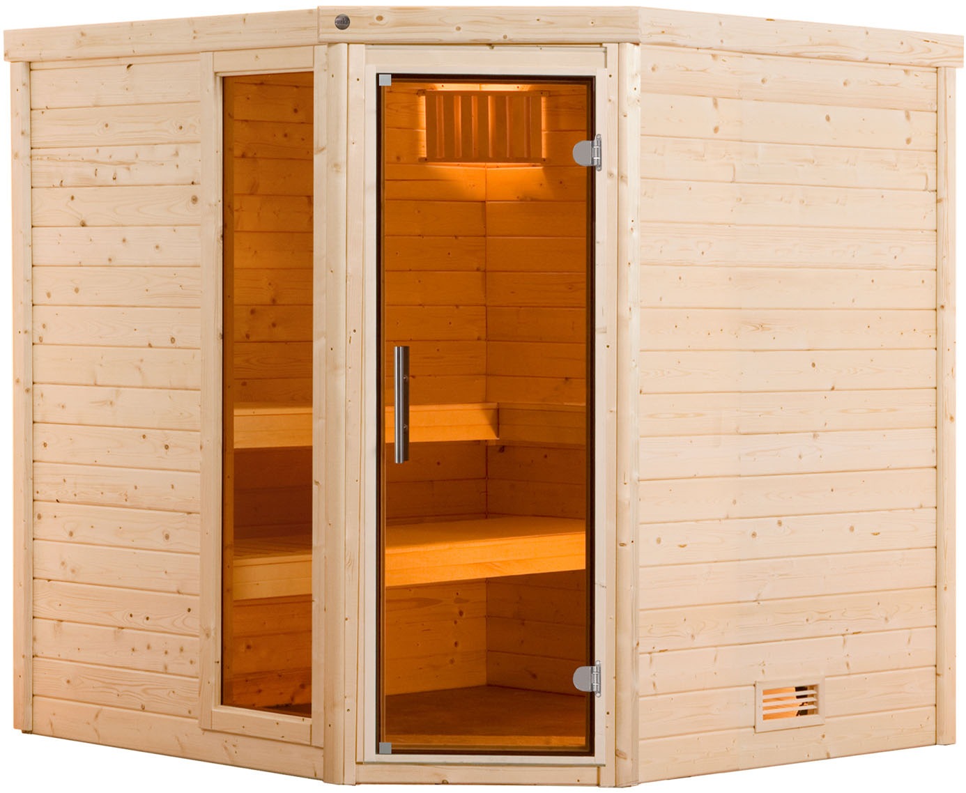 weka Sauna "Massivholzsauna TURKU 2", Blockbohlen, Fensterelement, moderne Ganzglastür