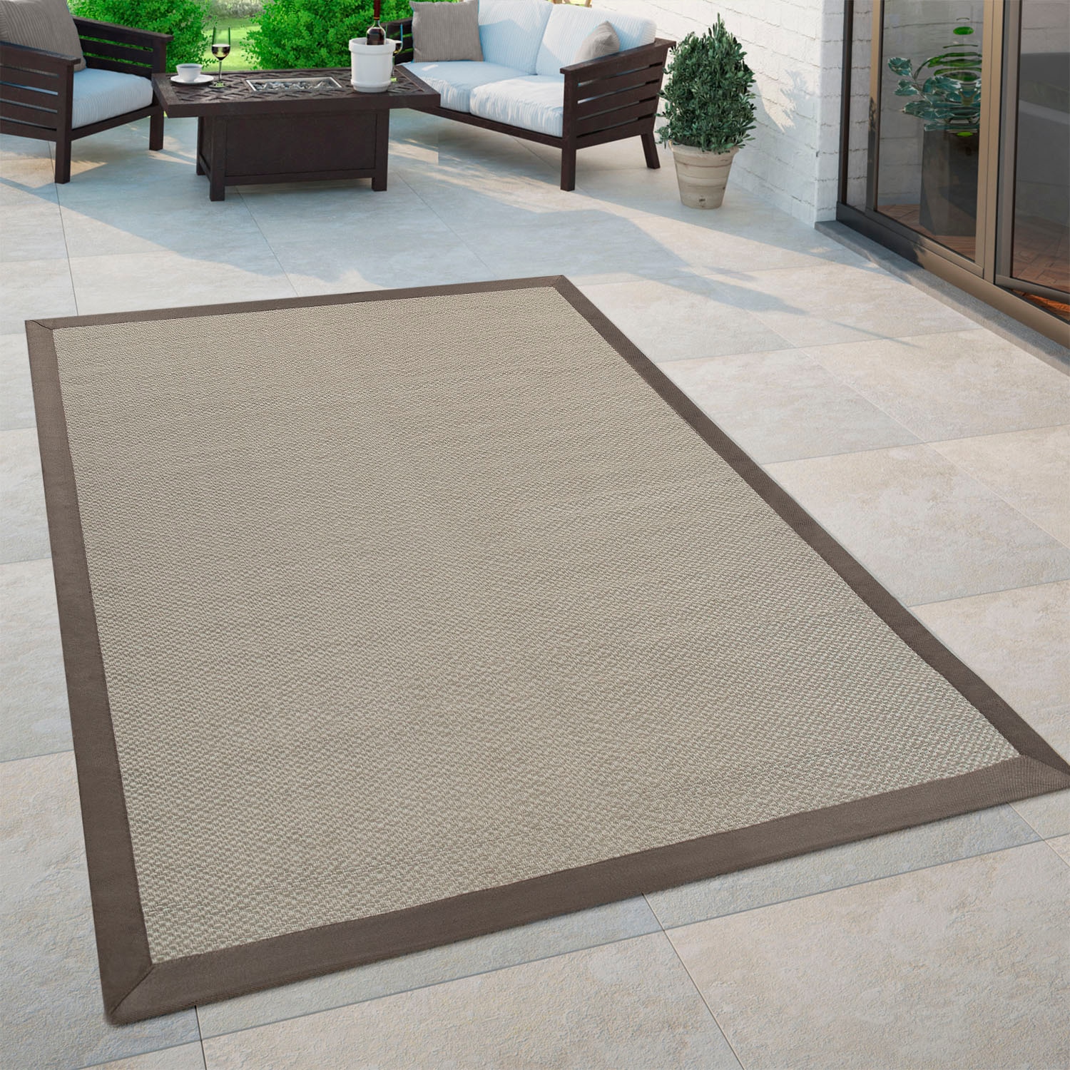 Paco Home Teppich »Sisala 270«, rechteckig, 4 mm Höhe, Flachgewebe, gewebt, Sisal Optik, Bordüre, In- und Outdoor geeignet