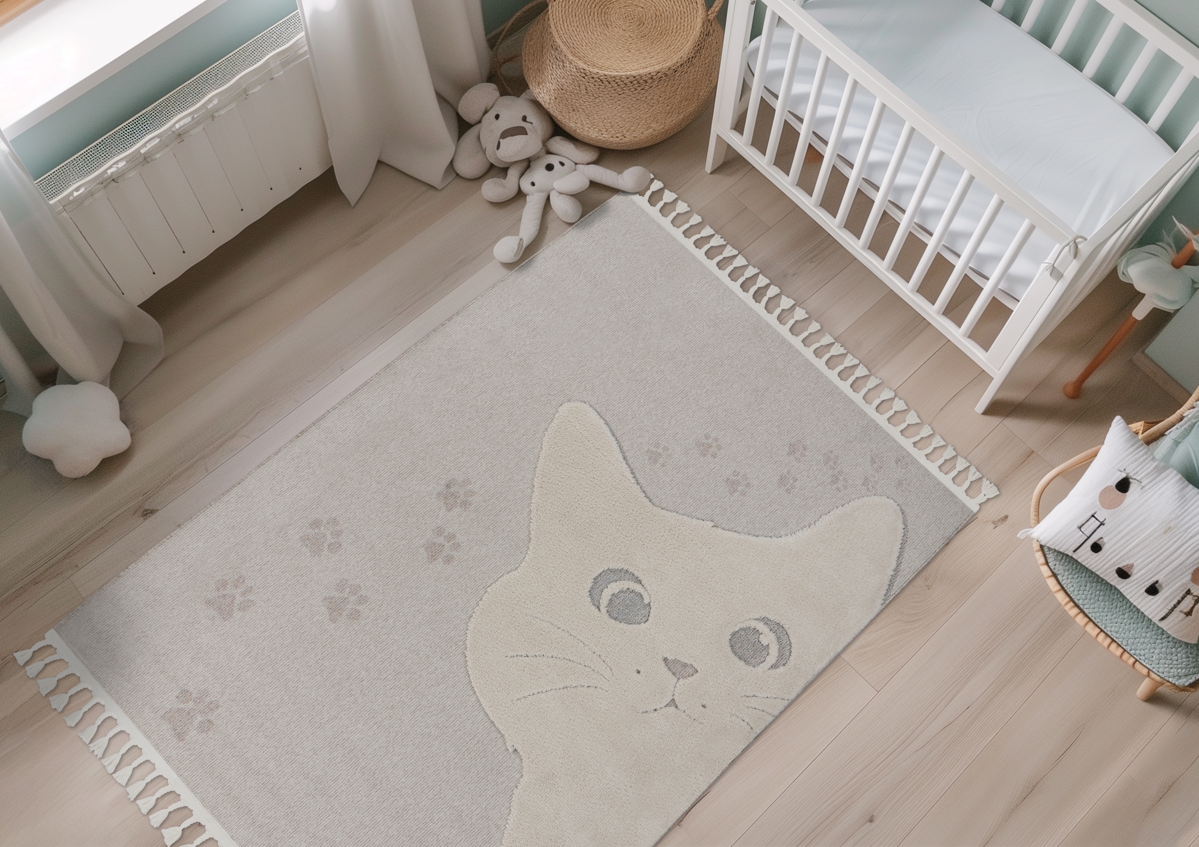 Obsession Kinderteppich "My Fano 396" rechteckig 11 mm Höhe Motiv Katze, mit Fransen, auch in rund