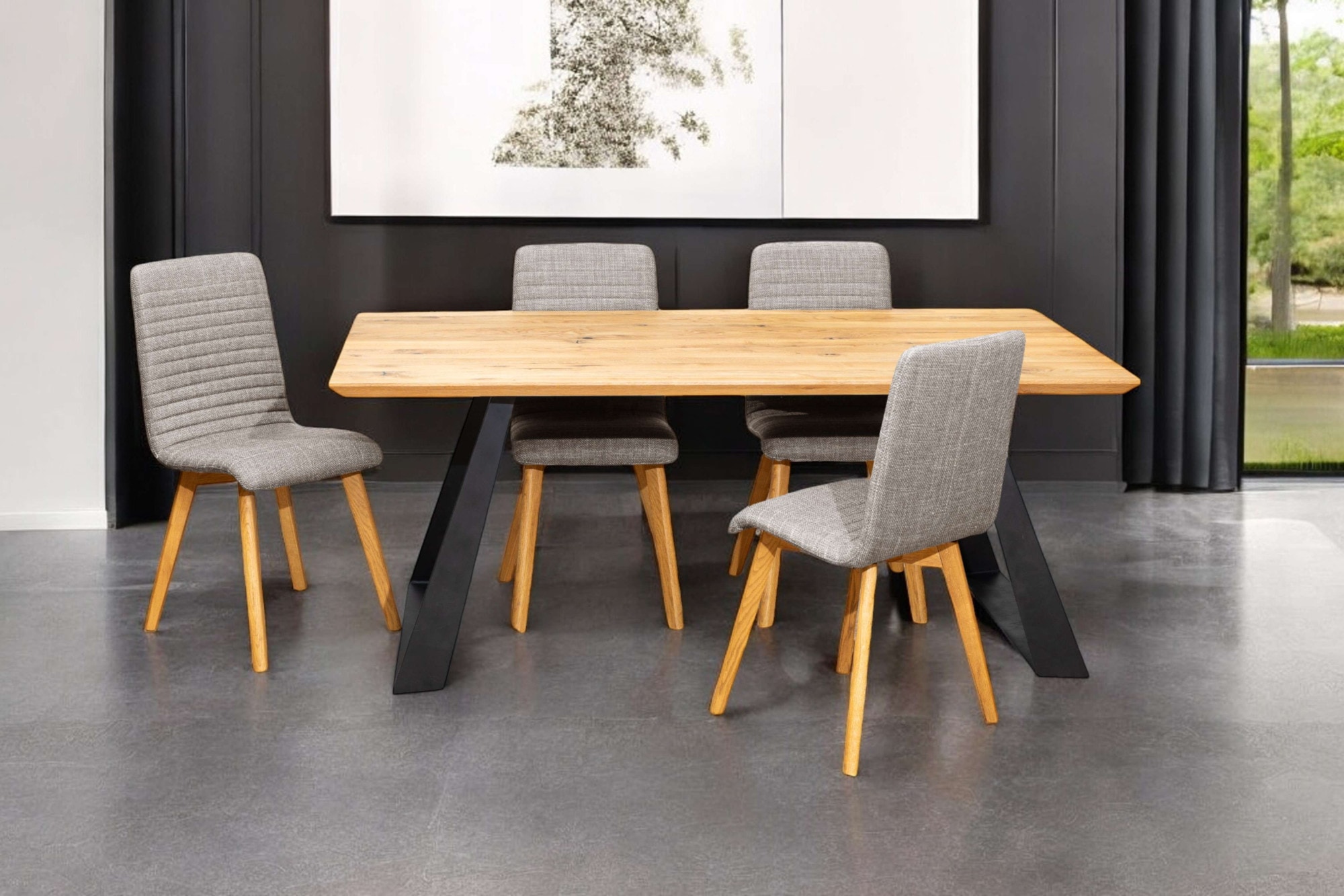 Home affaire Essgruppe »Arosa Sitzgruppe für Küchen, Esstisch mit 4 Polsterstühlen, 5-tlg«, (Set, 5 tlg., 5-tlg), Stuhlbeine in Eiche Natur oder Buche Schwarz, Tisch 180 cm, U-Gestell