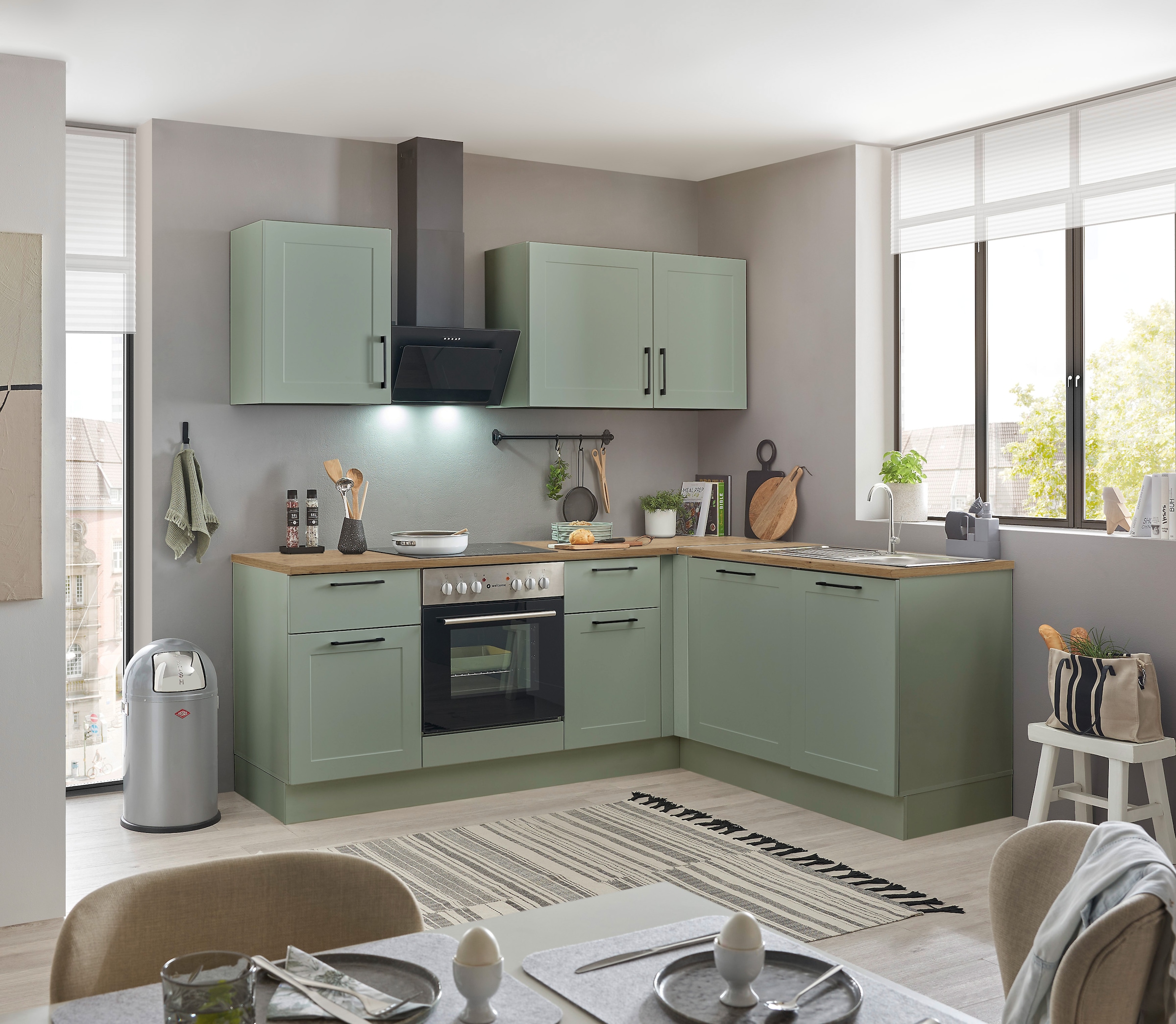 BASIC by Balculina Winkelküche »Marsi«, Stellmaße 220x175 cm, wahlweise mit E-Geräten, Soft-Close-Funktion