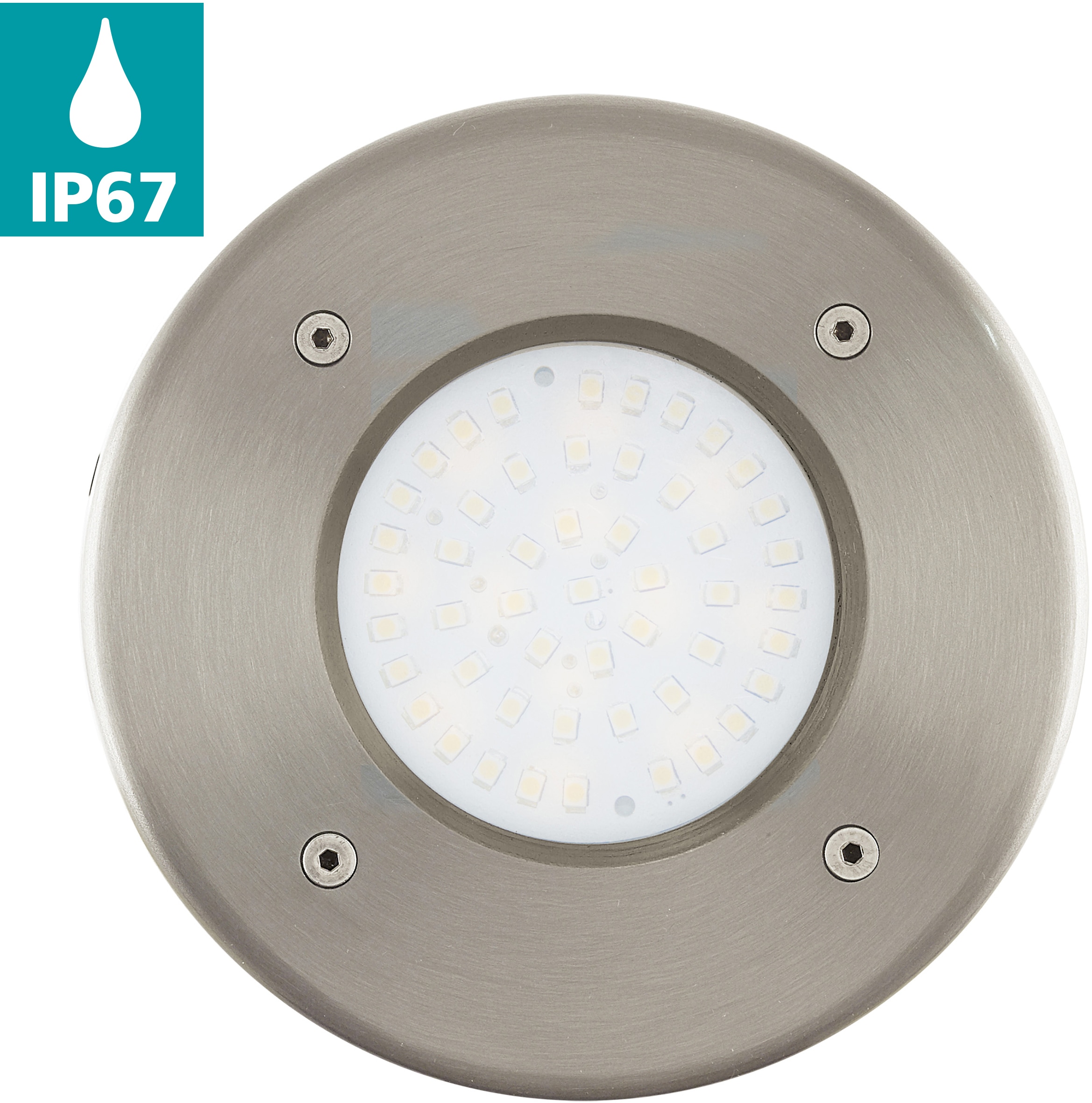 EGLO Einbauleuchte "LAMEDO Bodeneinbaulampe, Edelstahl und Glas, IP65, IP67, Außenlampe" LED-Board 1 Stk. Warmweiß Bodeneinbauleuchte, Ø10, edelstahl, 1X2,5W inkl.