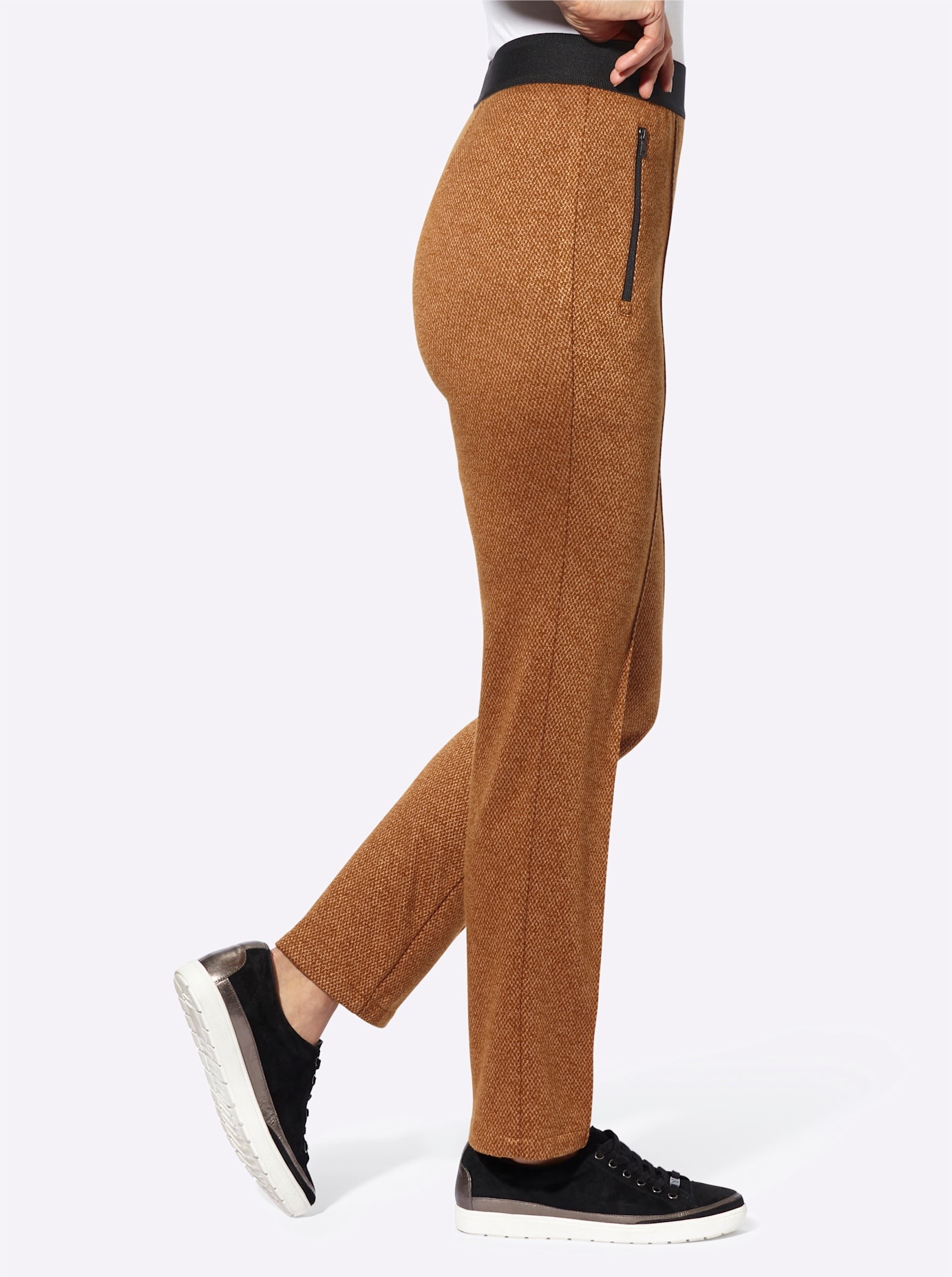 Schlupfhose CASUAL LOOKS, Damen, Gr. 25, Kurzgrößen, braun (cognac, camel, meliert), 77% Polyester, 20% Viskose, 3% Elasthan, meliert, lang, Hosen Schlupfhose 2