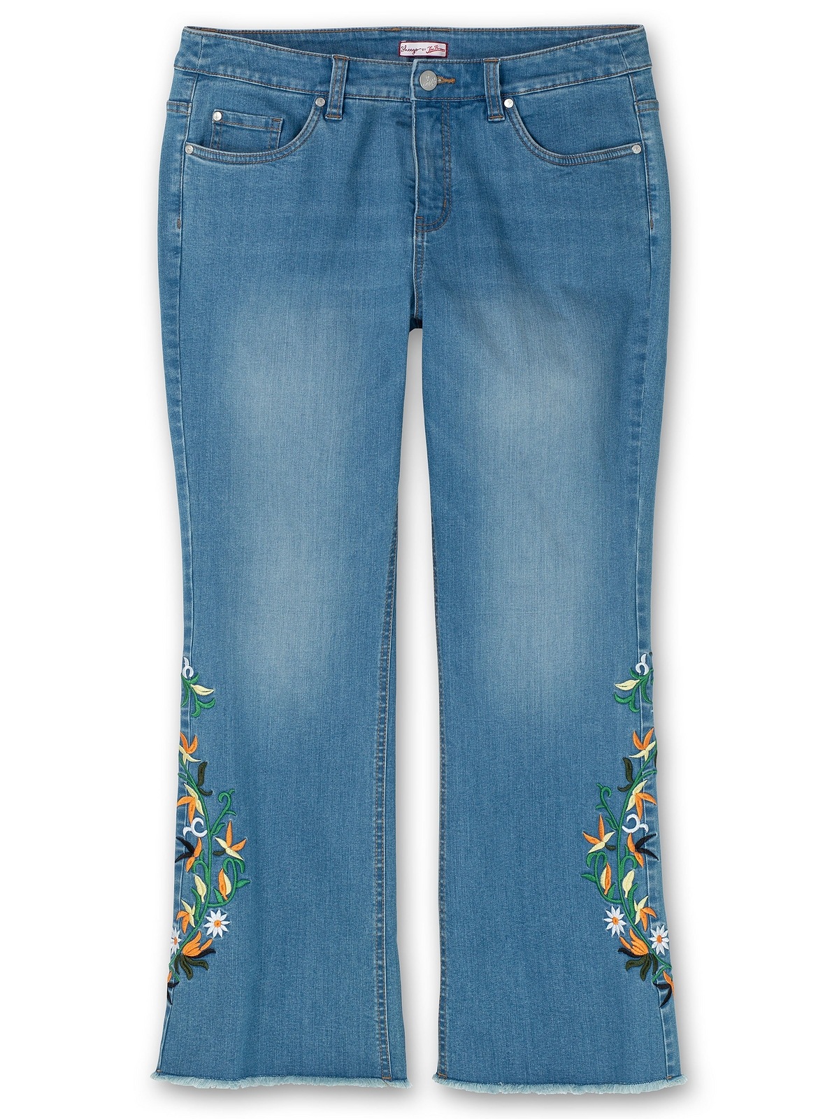 sheego by Joe Browns Stretch-Jeans »Große Größen«, mit Blumenstickerei und Fransensaum