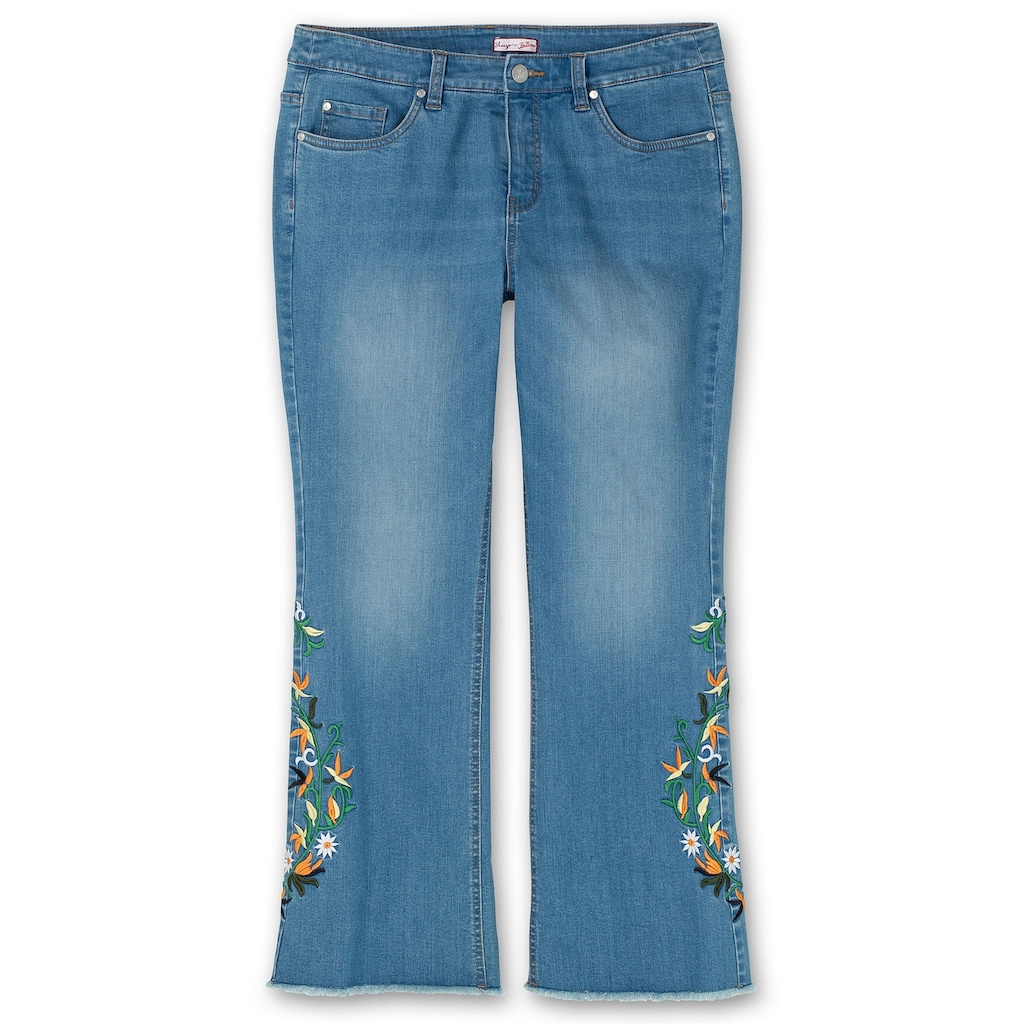 sheego by Joe Browns Stretch-Jeans »Große Größen«, mit Blumenstickerei und Fransensaum