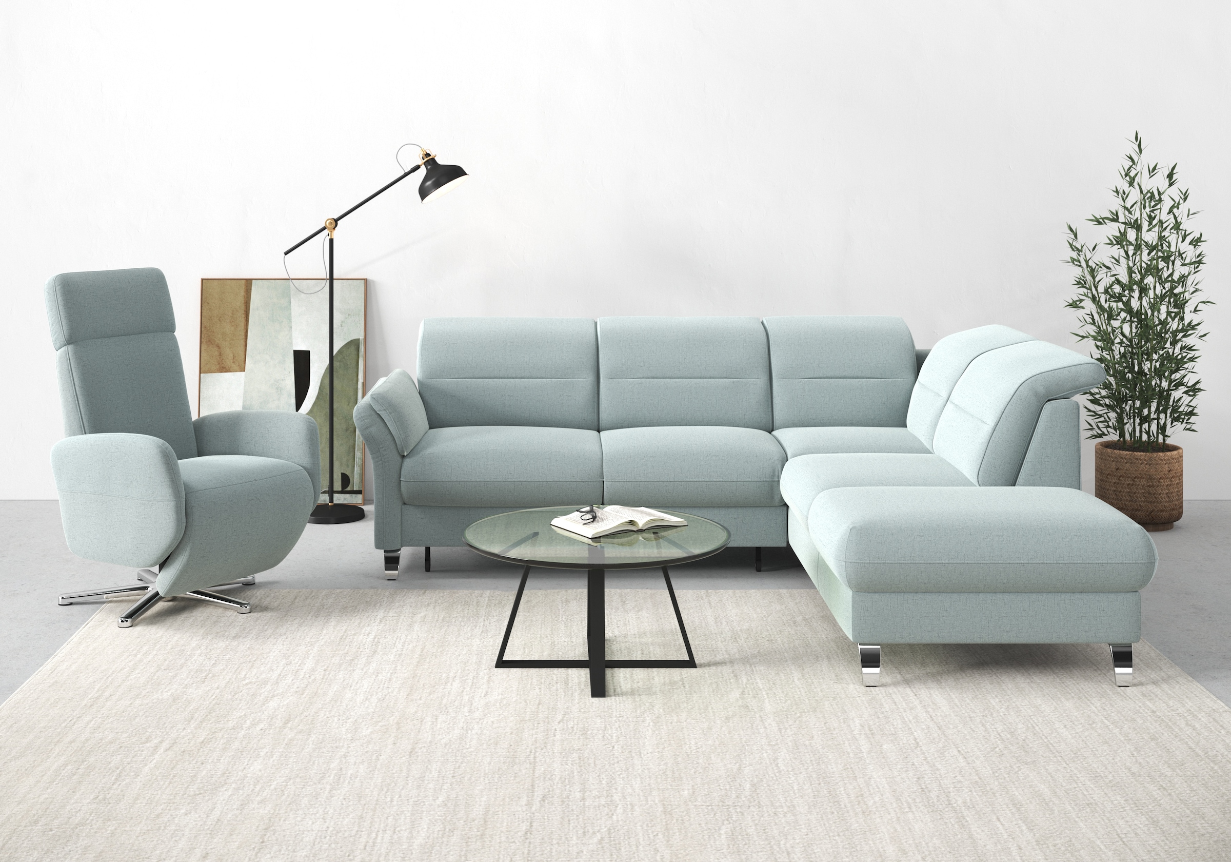 sit&more Ecksofa "Grenoble L-Form mit Federkern" wahlweise mit Schlaffunktion, Bettkasten, Arm- und Kopfteilverstellung