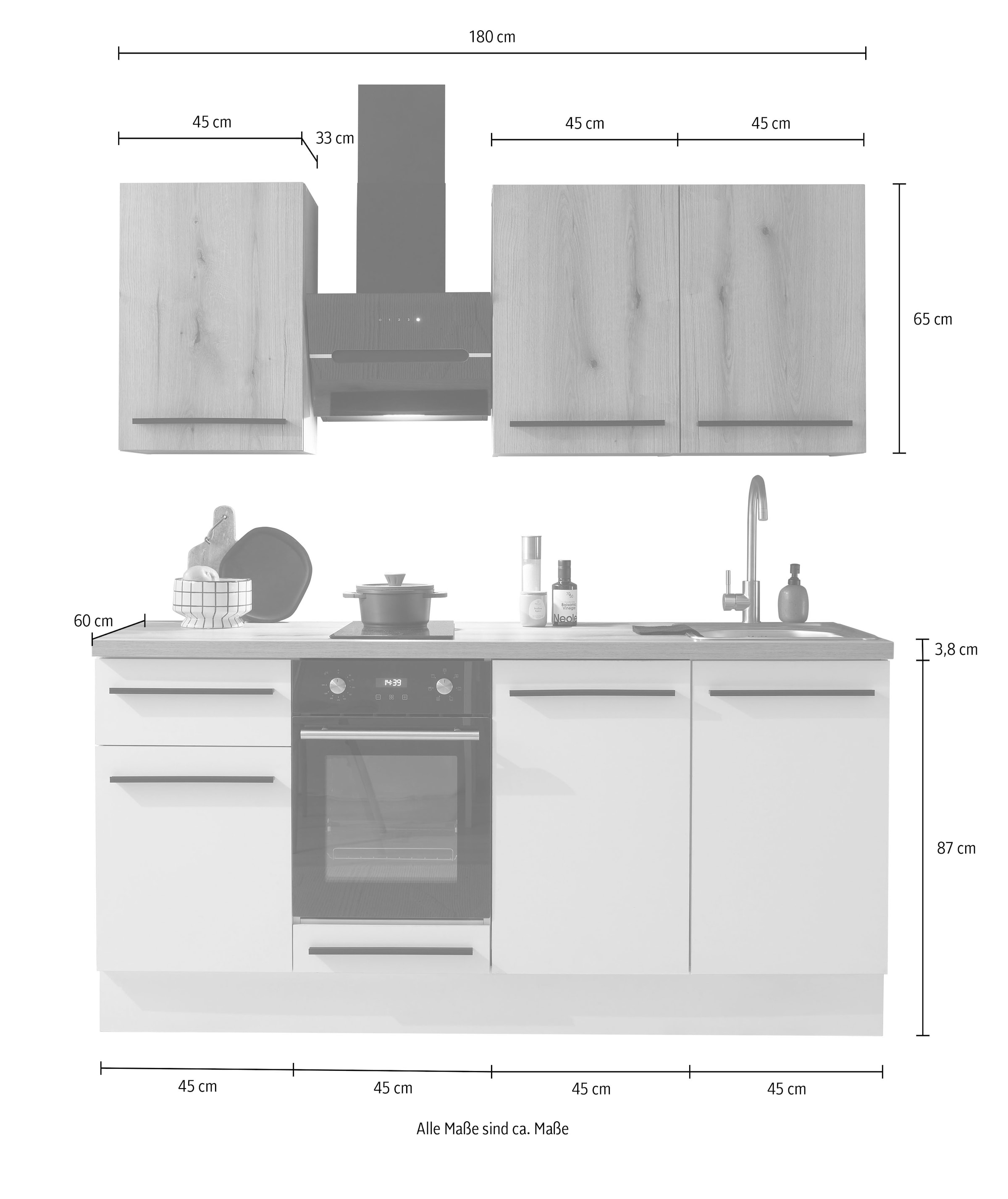 BASIC by Balculina Pantryküche »Torcello BxHxT 180x210x60 cm«, Breite 180cm, wahlweise mit E-Geräten, Softclose-Funktion