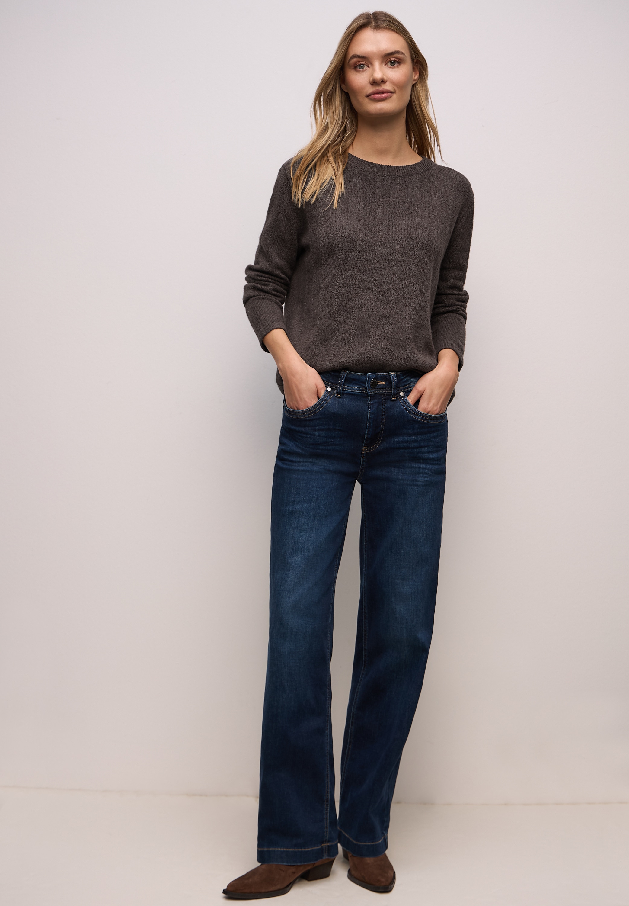 STREET ONE Rundhalspullover mit Streifen-Struktur