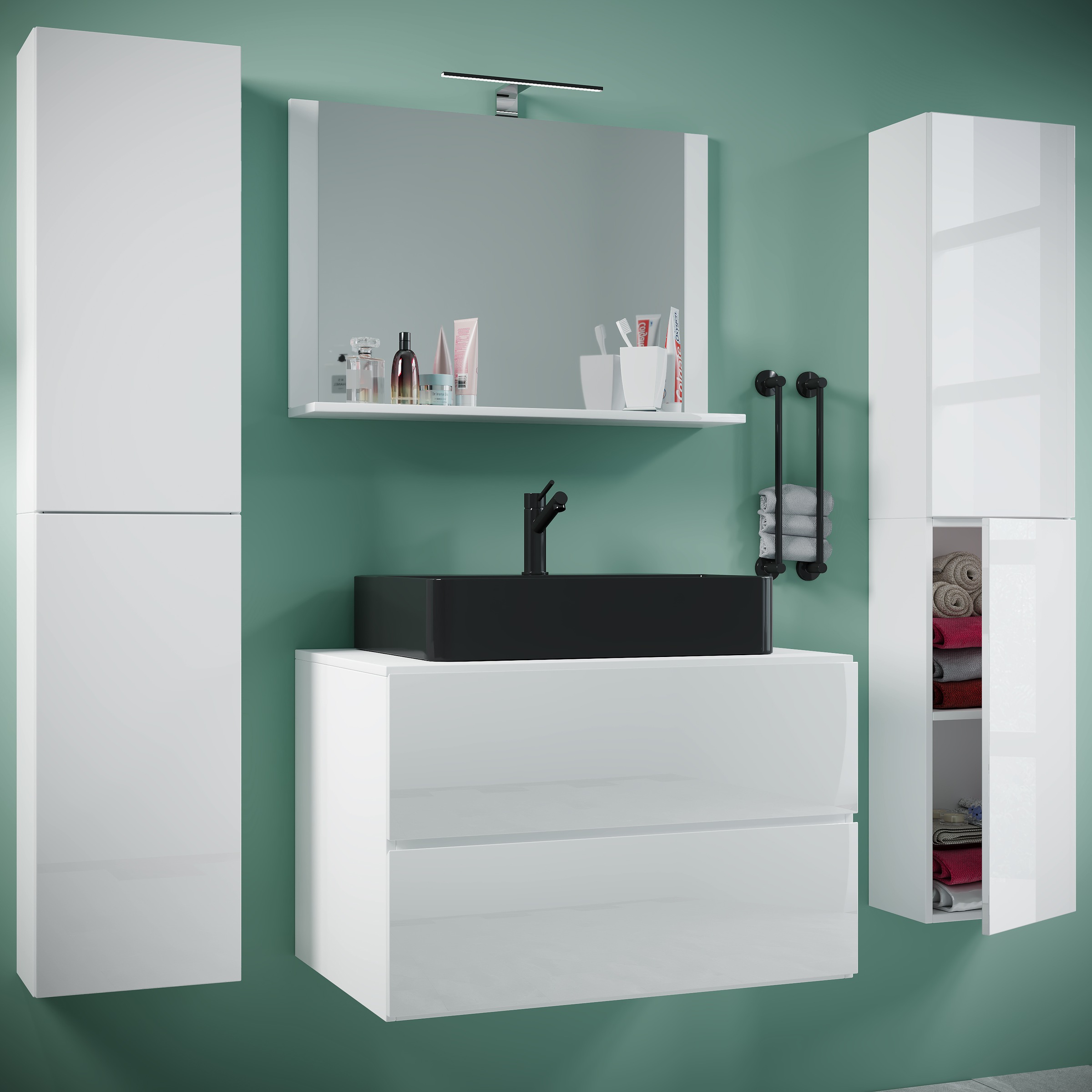 VCM Waschbeckenunterschrank »VCM 5-tlg. Waschplatz Waschtisch Badmöbel Set Waschbecken Lendas BL Breite 80 cm XL Schublade«, (5 St.)