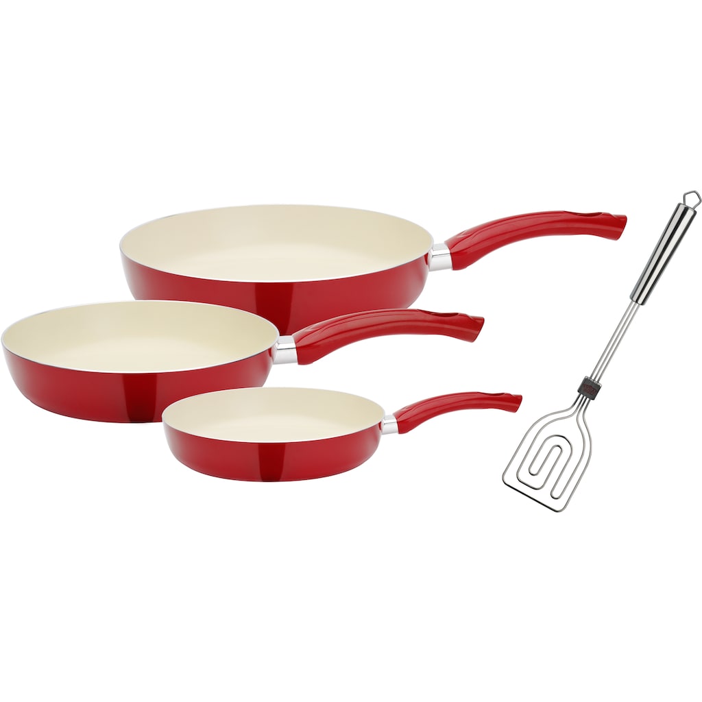 GSW Pfannen-Set »CERAMICA beige«, Aluminium, (Set, 4 tlg., 1x Bratpfanne Ø 20 cm, 1x Bratpfanne Ø 24 cm, 1x Bratpfanne Ø 28 cm)