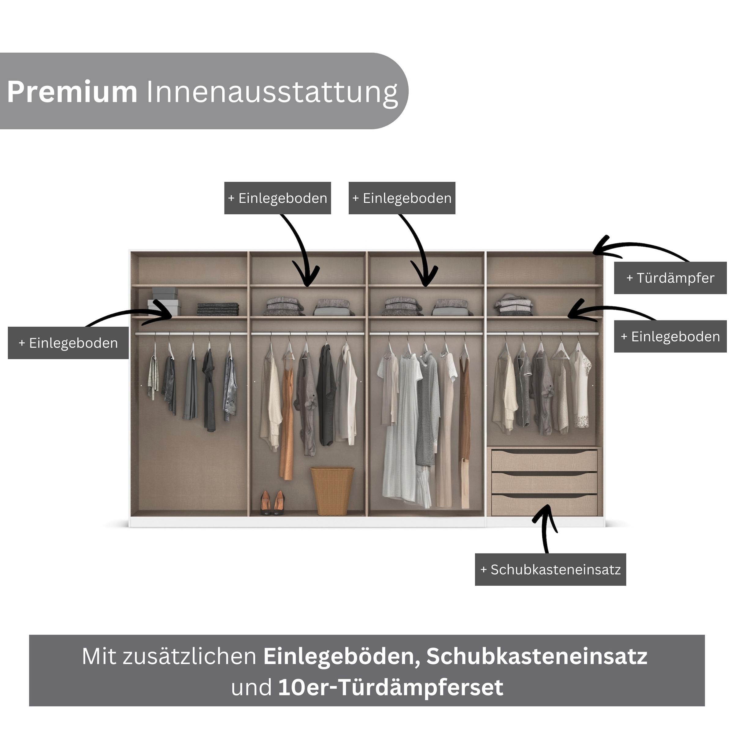 rauch Kleiderschrank »Drehtürenschrank Schrank Garderobe Wäscheschrank Schlafzimmer AVOLA«, (in 3 verschiedenen Ausstattungen BASIC/CLASSIC/PREMIUM), mit hochwertigen Stangengriffen in Schwarz aus Metall MADE IN GERMANY