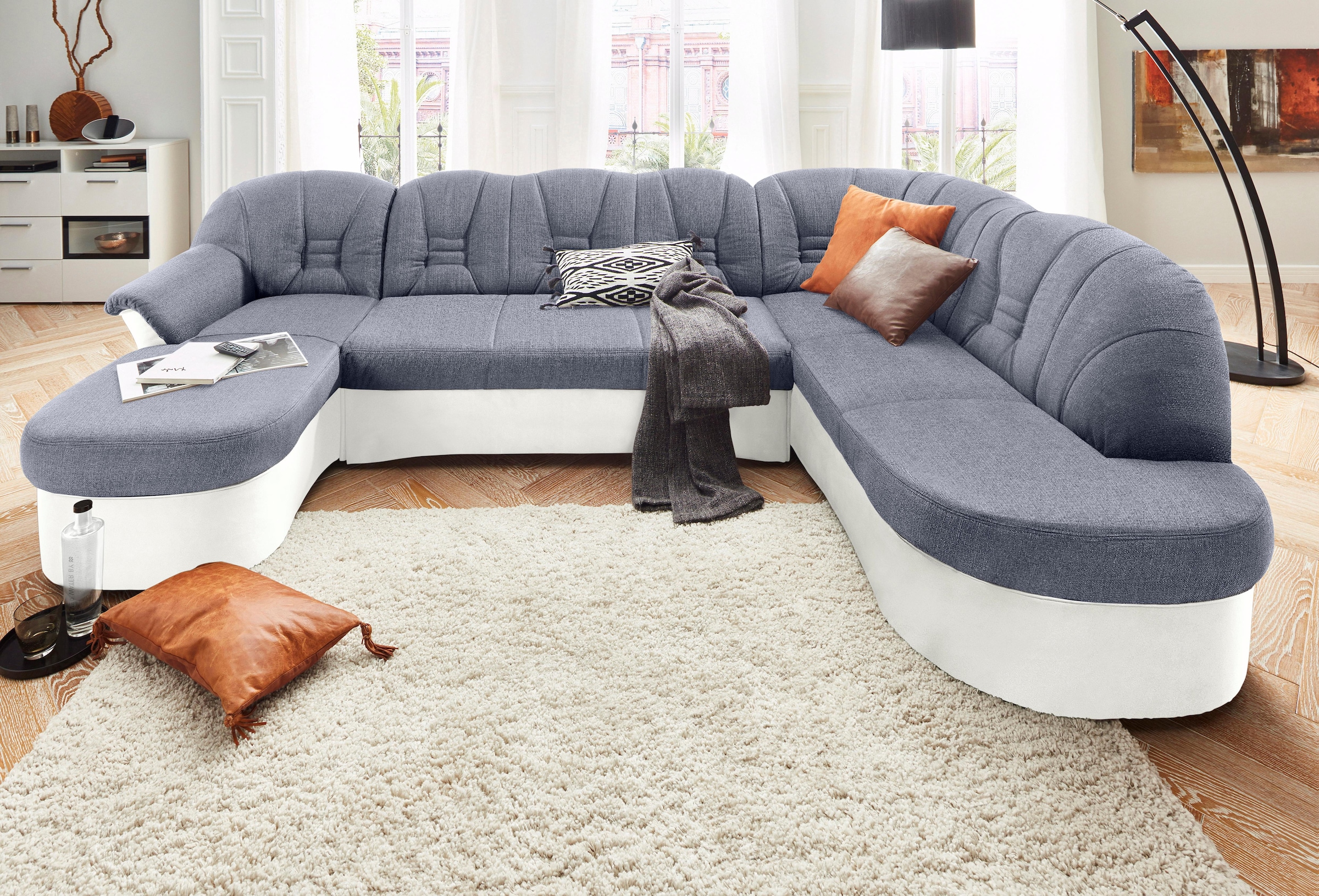 DOMO collection Wohnlandschaft "ELVA 293x180x84 cm, elegante Rückensteppung, U-Form" whlw. mit Bettfunktion und Federkern