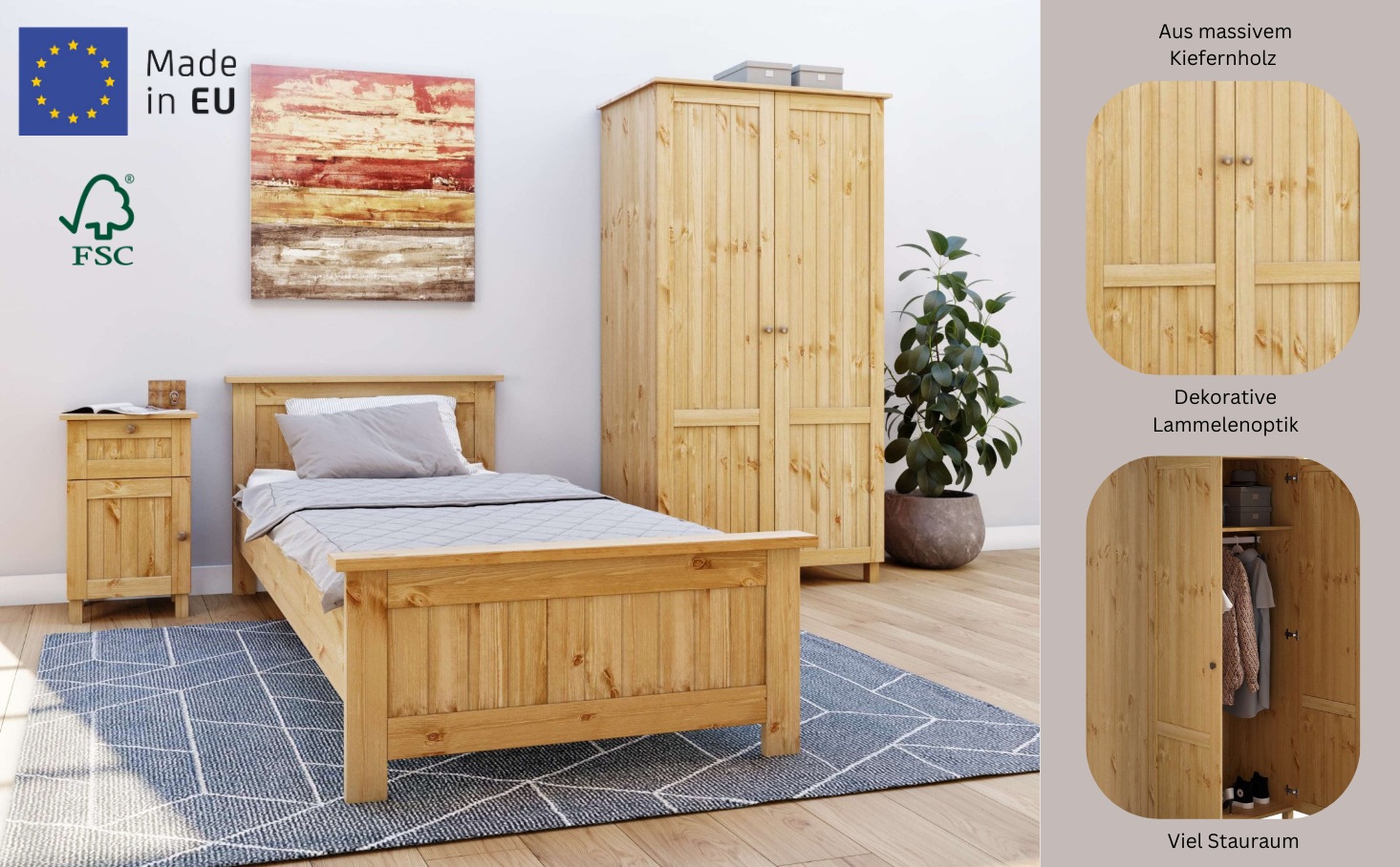 Home affaire Kleiderschrank »Juventus, Drehtürenschrank, Schrank«, mit 2 Türen, 97 cm breit, aus massiver Kiefer, FSC®-zertifiziert