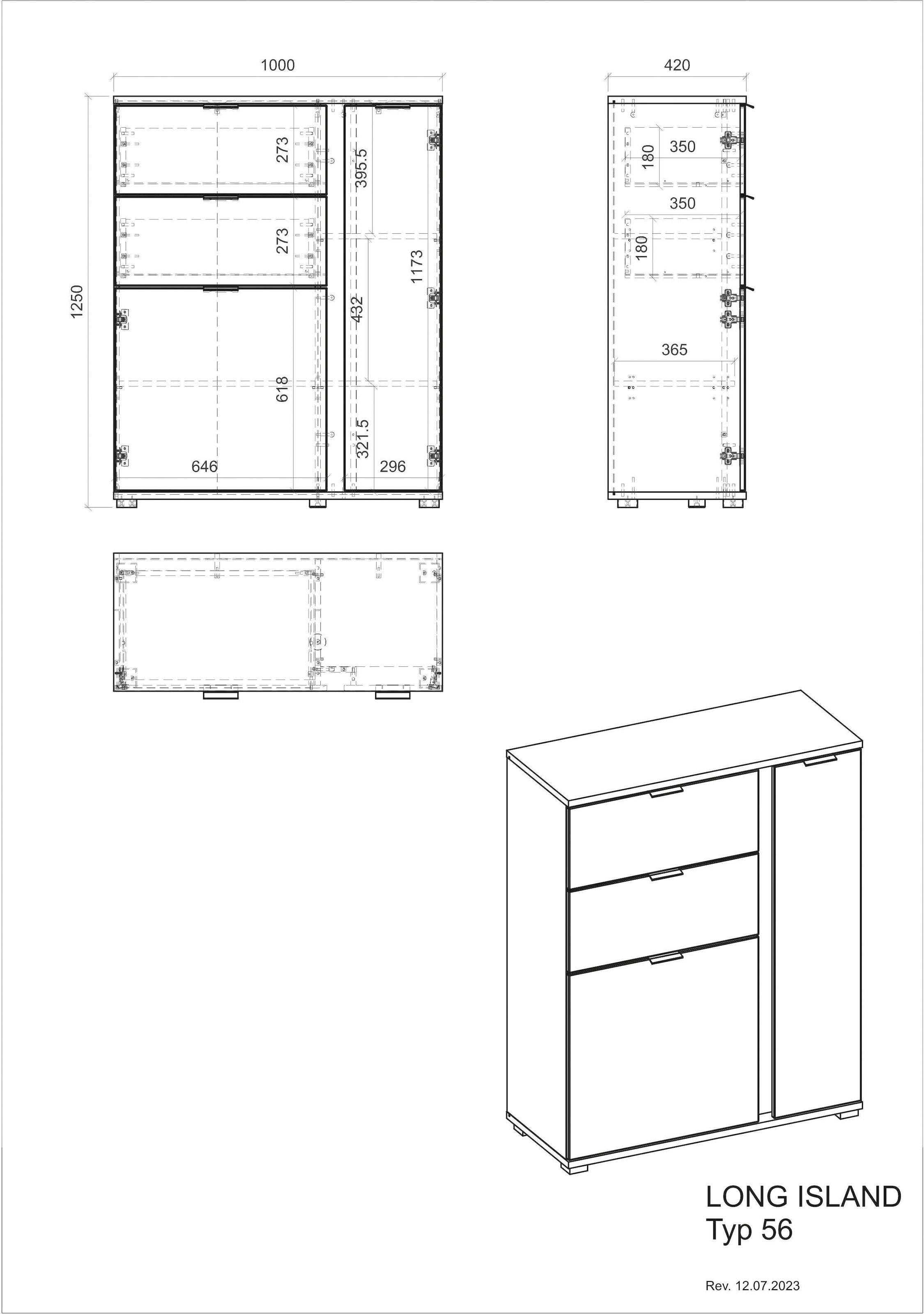 INOSIGN Highboard »LONG ISLAND«, (1 St.), in moderner Trendfarbe,inklusive senkrechter Beleuchtung,Breite 100 cm