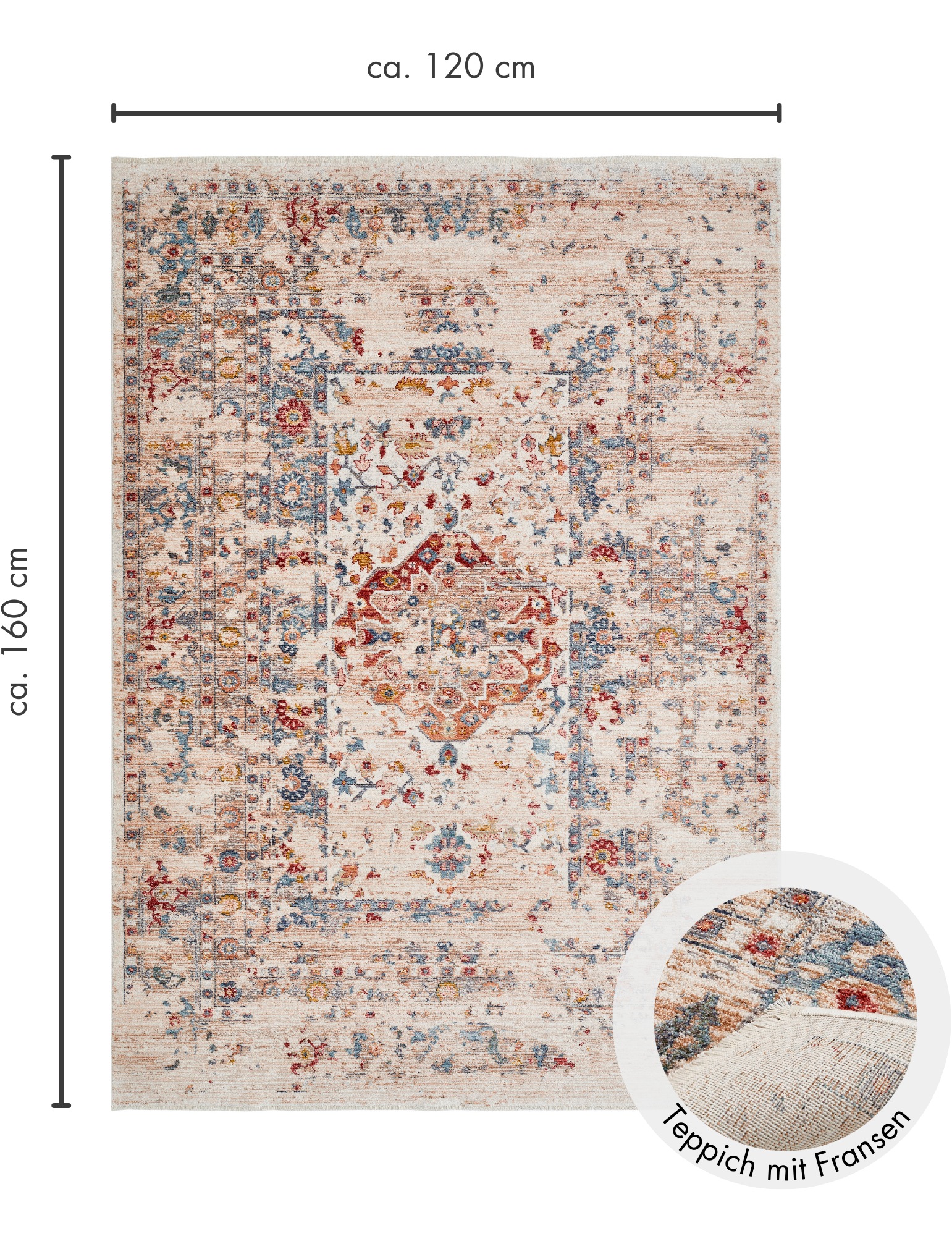 LUXOR living Teppich »Rocco«, rechteckig, 11 mm Höhe, Vintage-Look, florales Design, mit Fransen, Wohnzimmer, Schlafzimmer