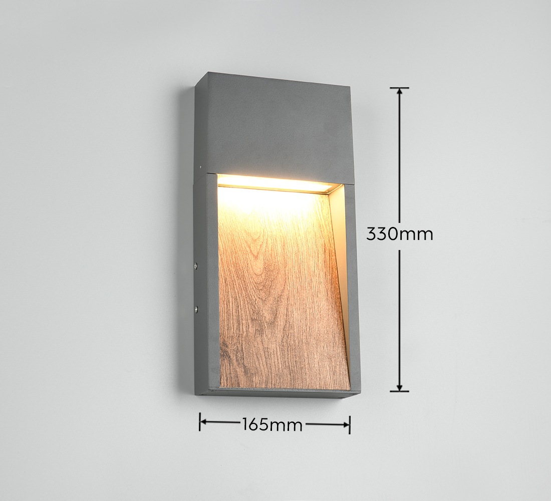 TRIO Leuchten LED Außen-Wandleuchte »SALMON, Outdoor LED Wandlampe 11W 1200 Lm 3000K, Hauswand-Leuchte« LED-Board 1 Stk. Warmweiß Garten Wandleuchte IP44, Metall anthrazit + Holzoptik