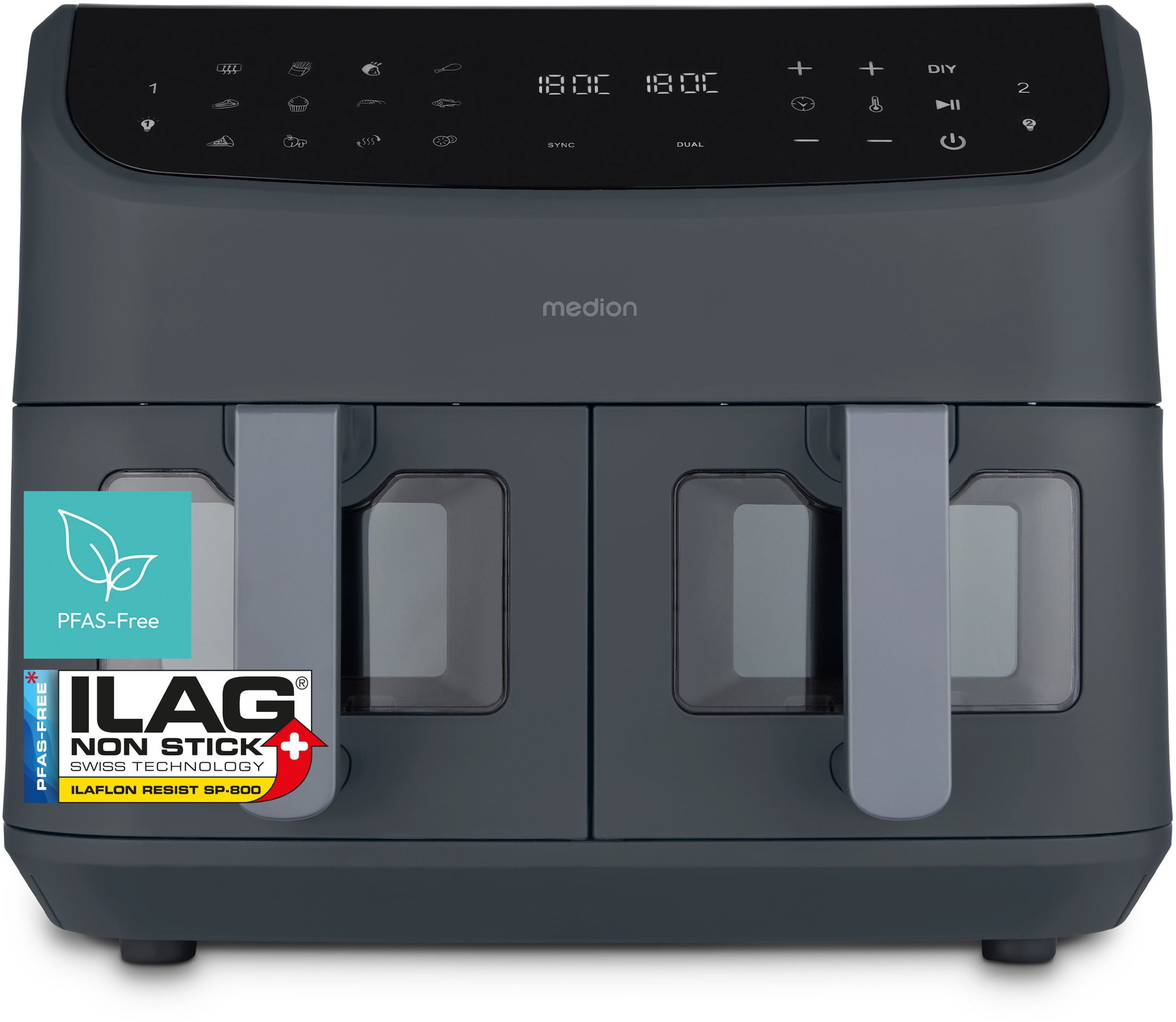 Medion Heißluftfritteuse "MD 11760 P20XXL Twin" 2400 W Temperatur 50 - 200 günstig online kaufen