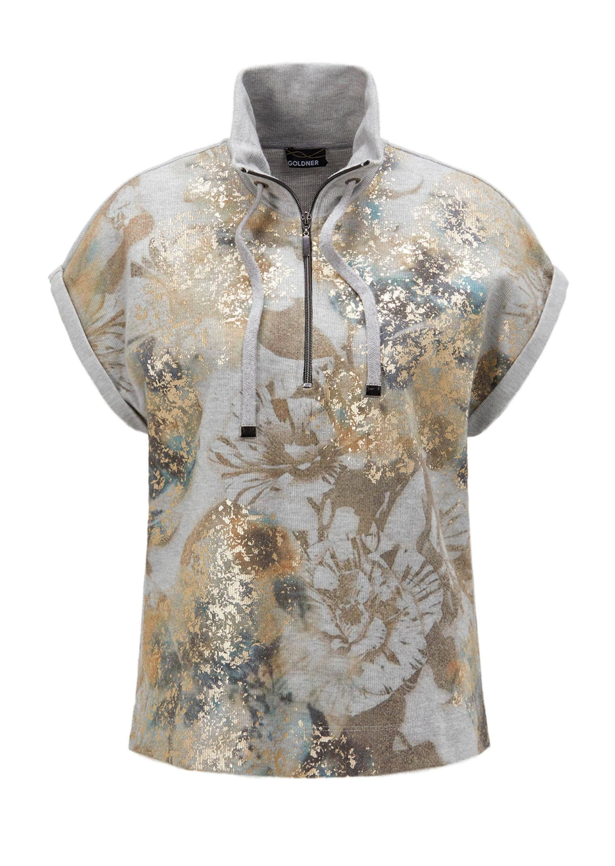 GOLDNER Kurzarmshirt "Baumwollsweater mit Metallic-Muster" Metallisches Garn