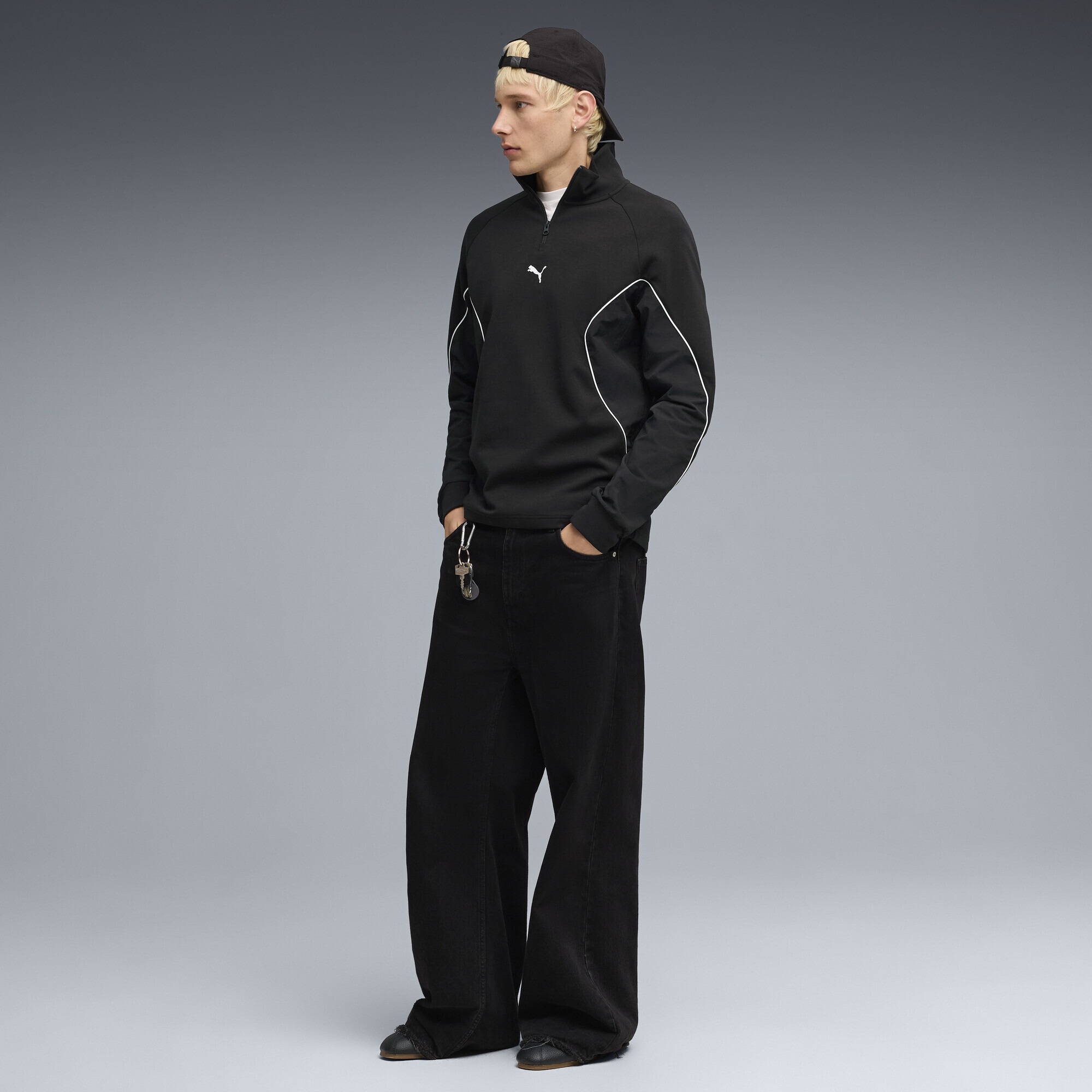 Trainingsjacke PUMA "PUMA Sport Mid Layer Shirt Herren", Herren, Gr. M, schwarz, Obermaterial: 10% Viskose, 38% Baumwolle, 5% Elasthan, 47% Polyester; Ärmelfutter: 100% Baumwolle; Decklage: 100% Nylon, Jacken Trainingsjacke 3