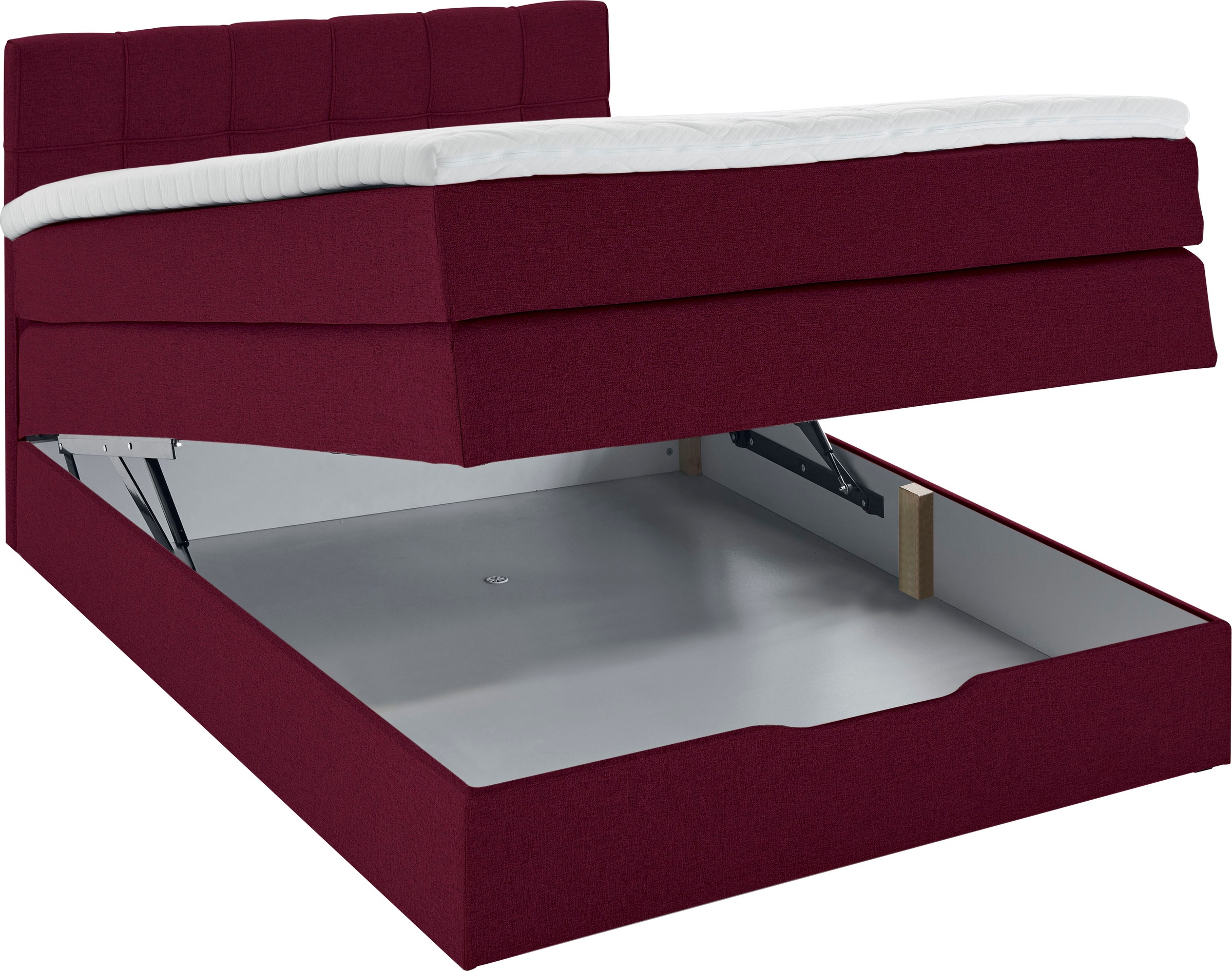 Boxspringbett HOME AFFAIRE "Fornoli", rot, B:140cm L:210cm, Komplettbetten, Boxspringbett, inkl. Topper und Bettkasten, H3 in zwei Matratzenarten 3
