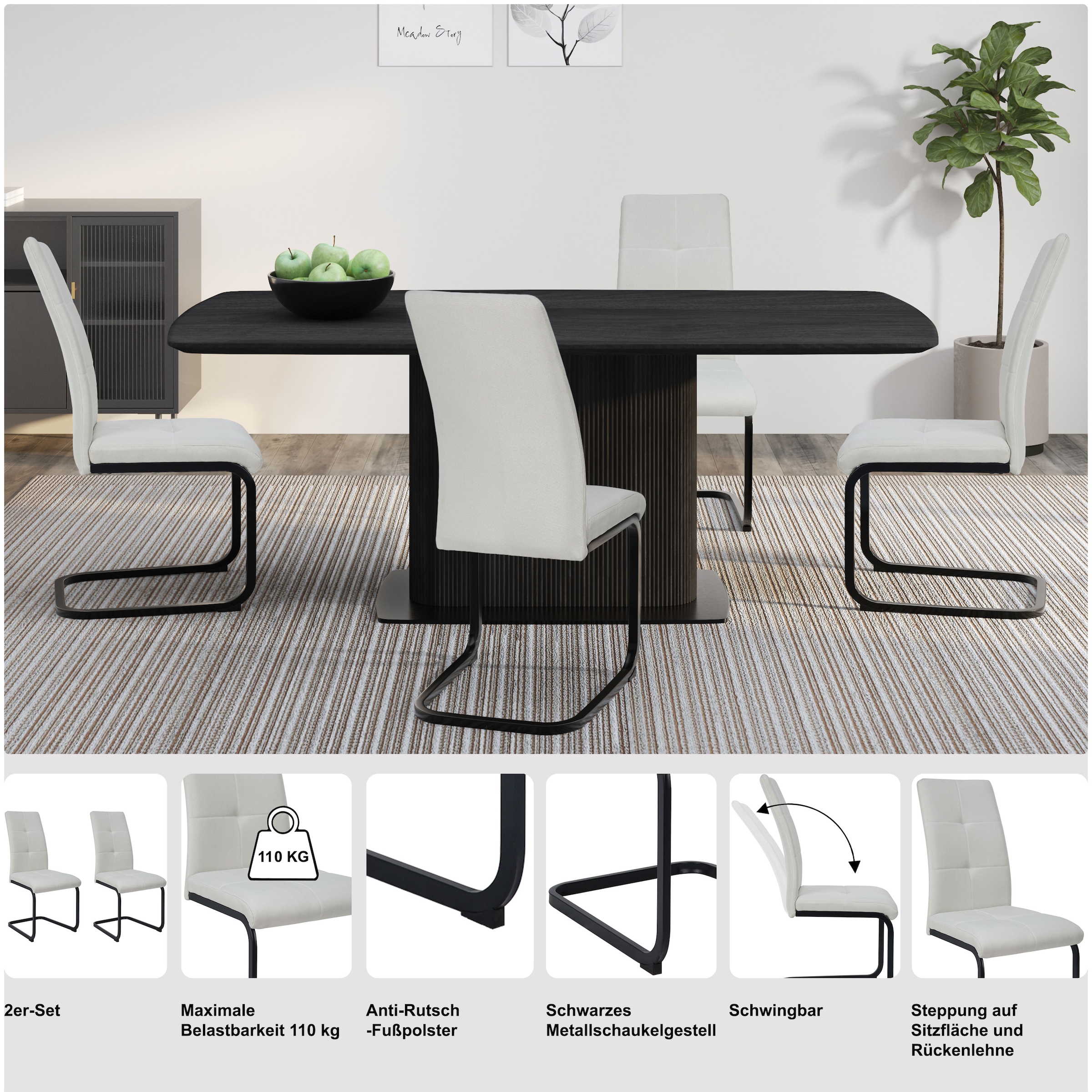 OTTO home Esszimmerstuhl »Calgoty« () 2 Stk.Freischwinger, gepolsterte Rückenlehne und Sitzfläche, Sitzhöhe 48 cm