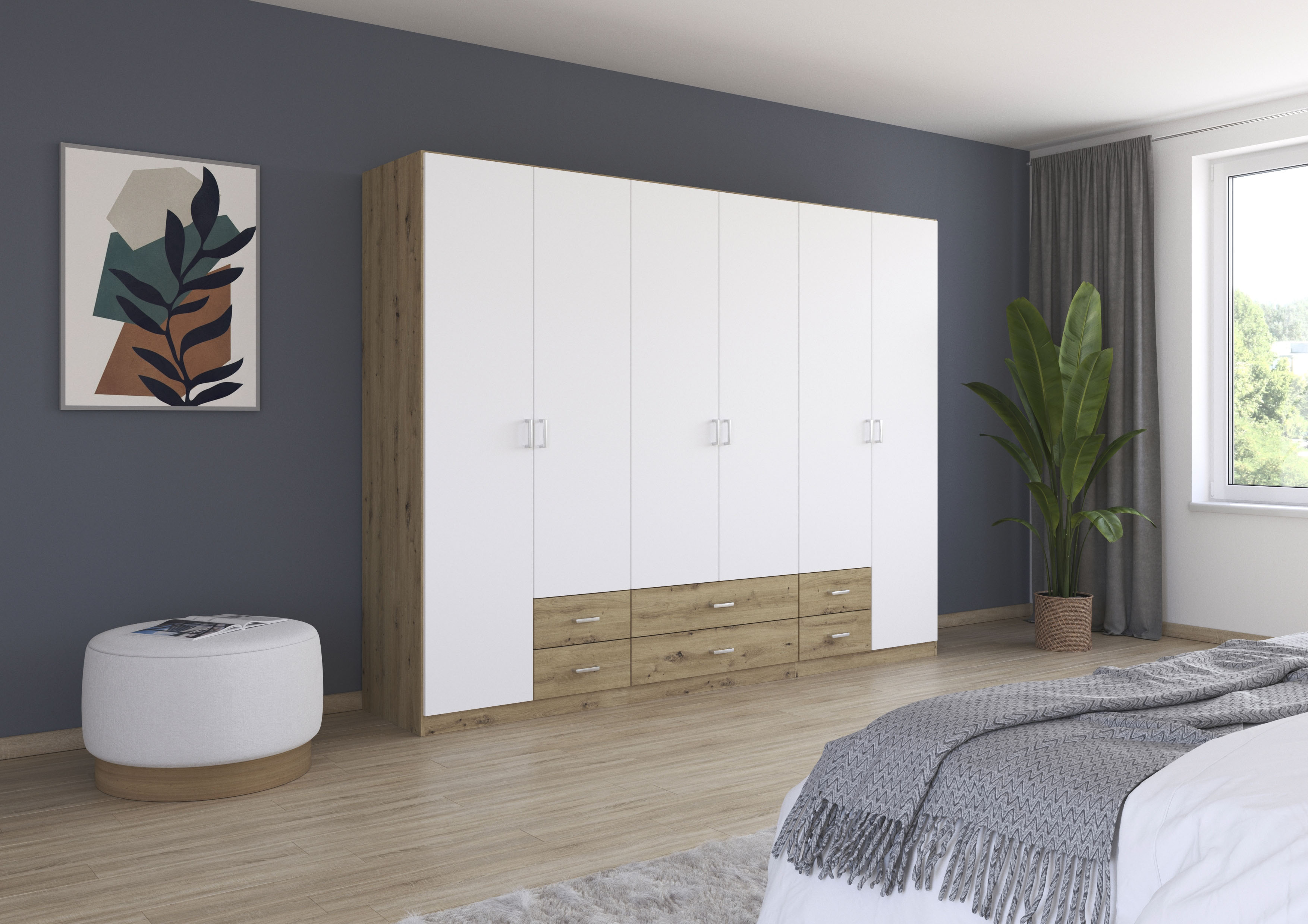 rauch Drehtürenschrank "Kleiderschrank Garderobe GAMMA Breiten 271 cm" in 3 Ausstattungen BASIC/CLASSIC/PREMIUM (inkl. SOFT-CLOSE-Funktion), mit Schubladen, verschiedene Griff-Varianten TOPSELLER MADE IN GERMANY