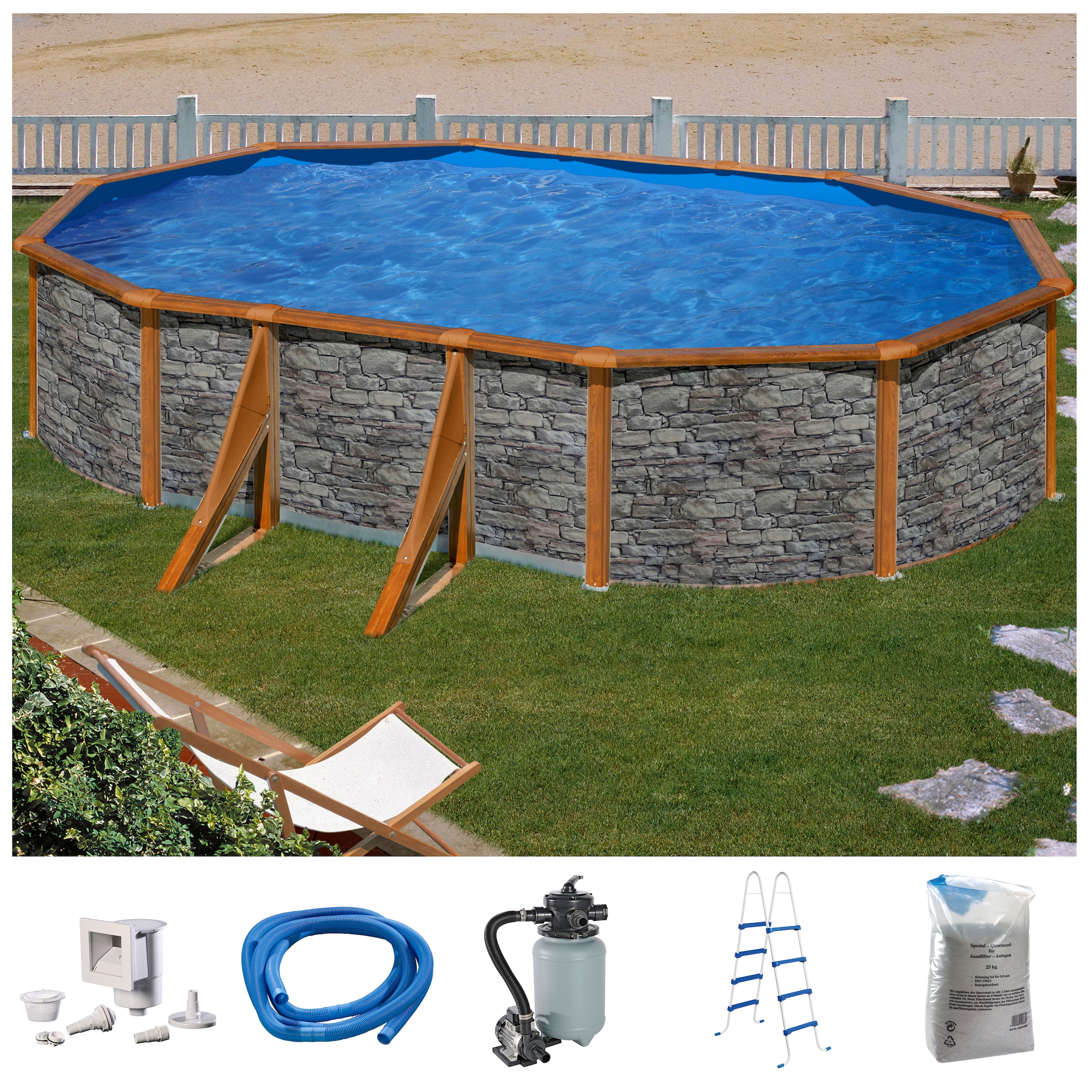 KONIFERA Ovalpool "PANAMA 2" Steindekor, Höhe 120 cm, in versch. Größen günstig online kaufen