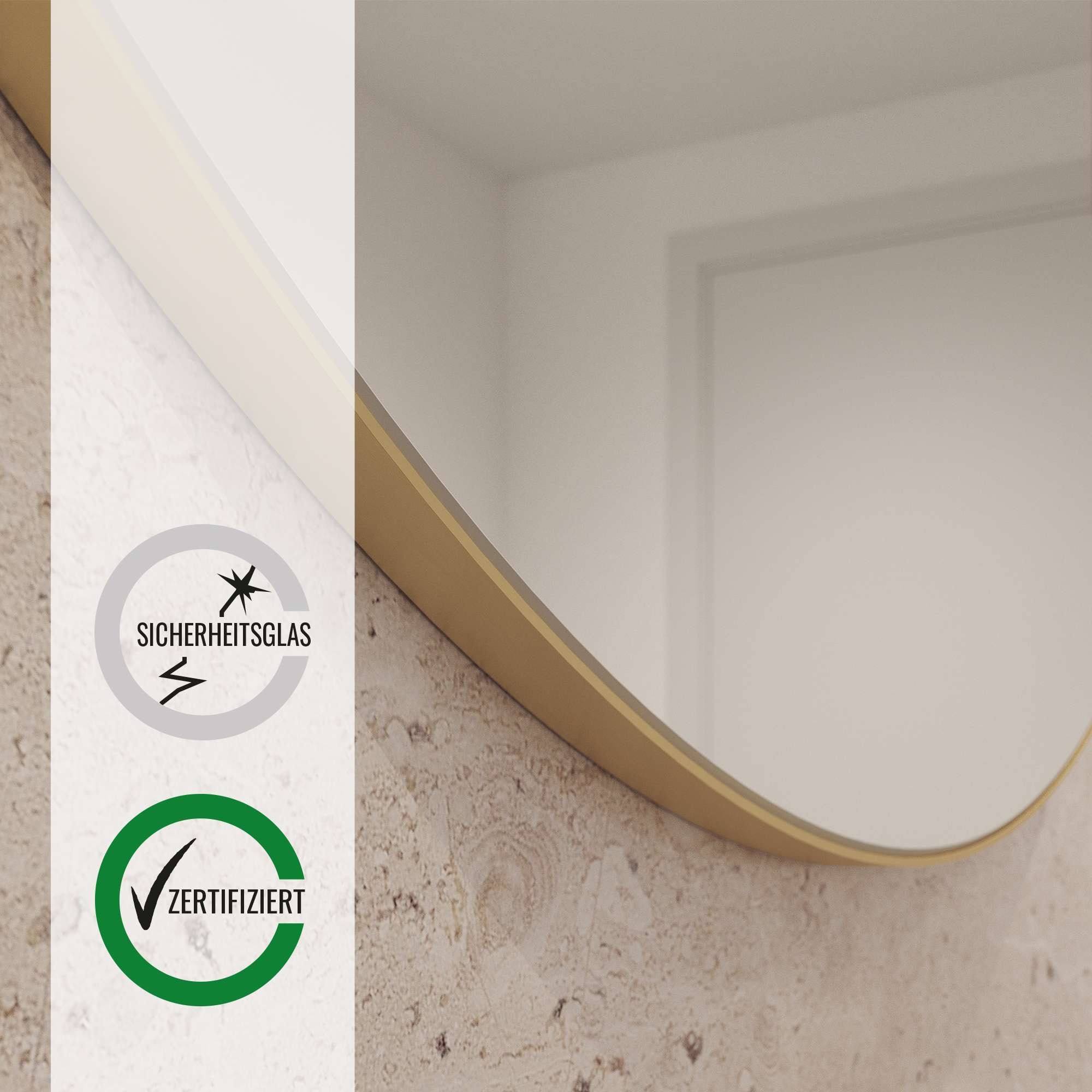 Loevschall Wandspiegel »Refine, Wandspiegel Rund für alle Raumtypen, Stilvoller Rahmen«, Runder Spiegel für Schlafzimmer, Wohnzimmer, Garderobe und Badezimmer