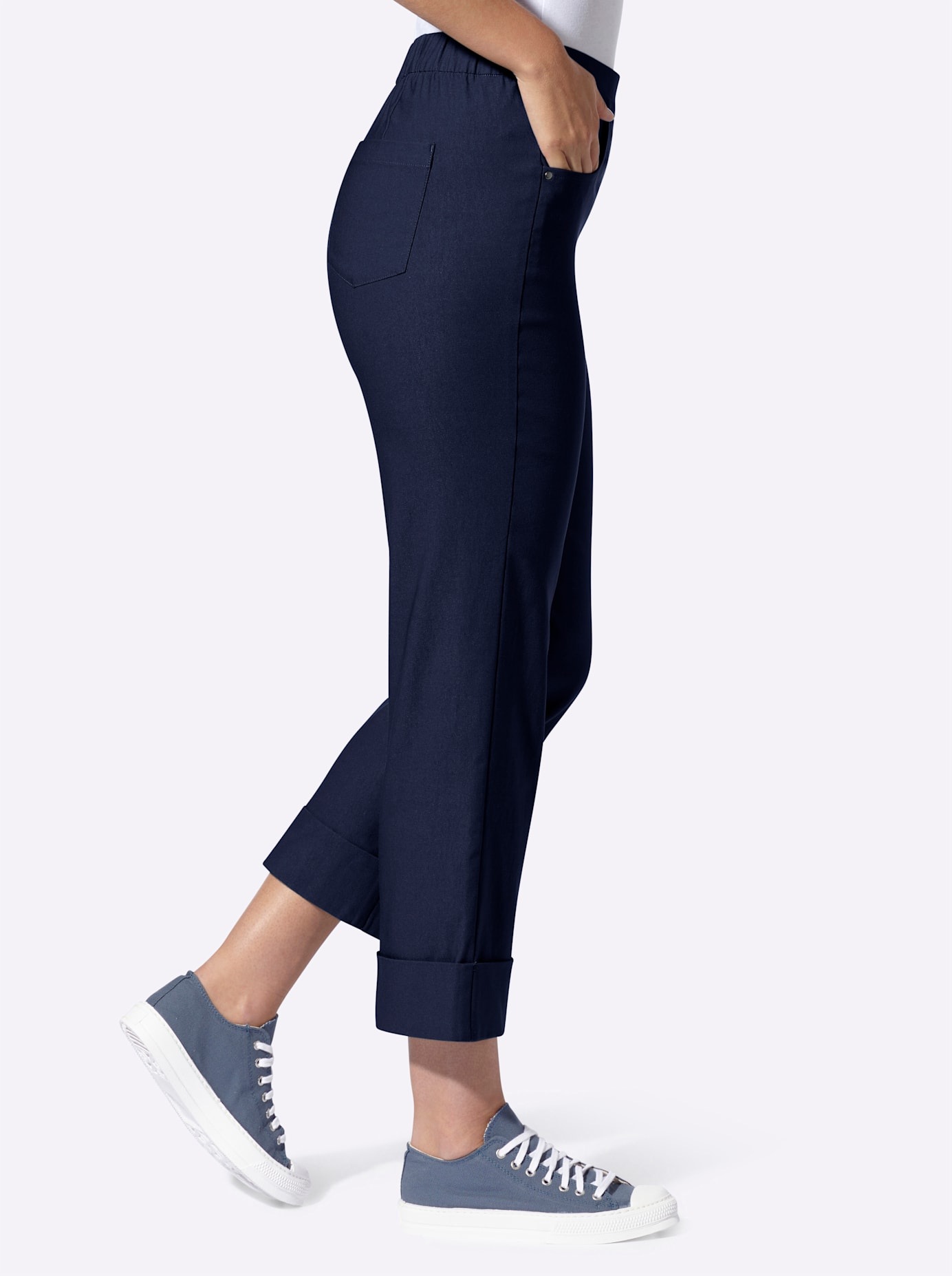 7/8-Hose HEINE, Damen, Gr. 50, Normalgrößen, marine, 77% Viskose, 19% Polyamid, 4% Elasthan, unifarben, Hosen 7/8-Hose 3