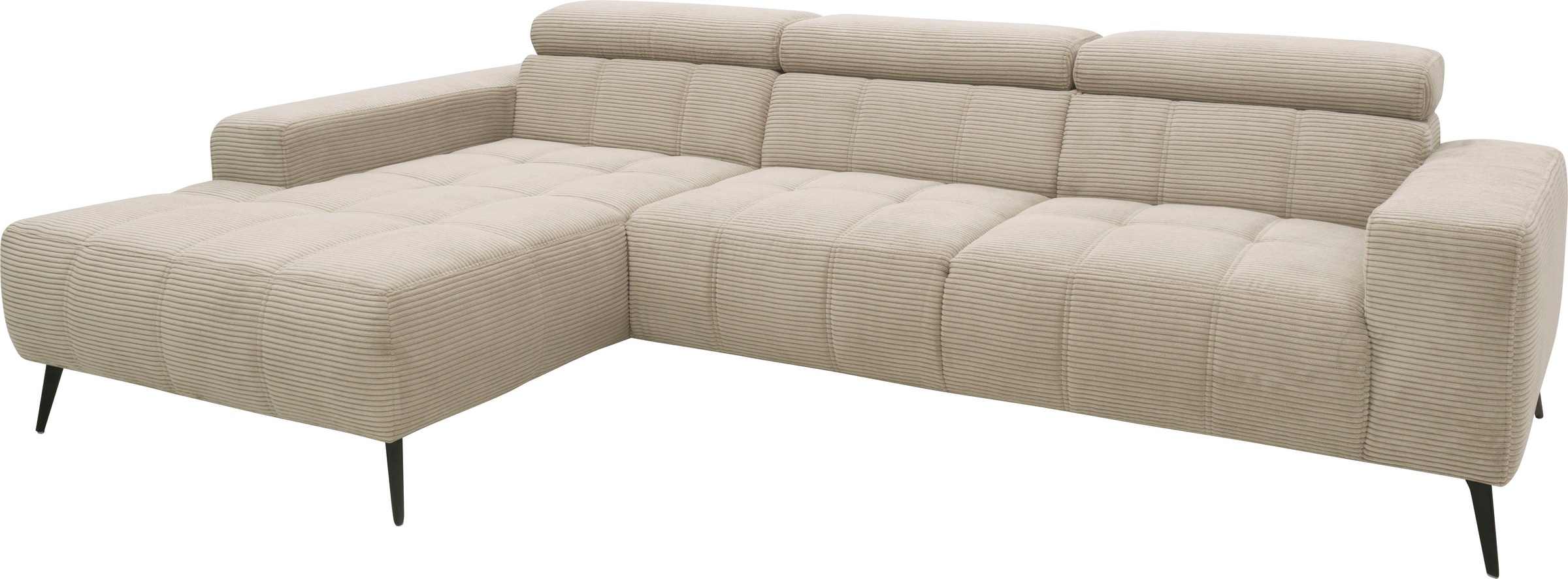 DOMO collection Ecksofa »Trento L-Form, mit Kufenfuß oder Einzelfuß«, wahlweise mit Kopfteilverstellung, Recamiere links/rechts bestellbar