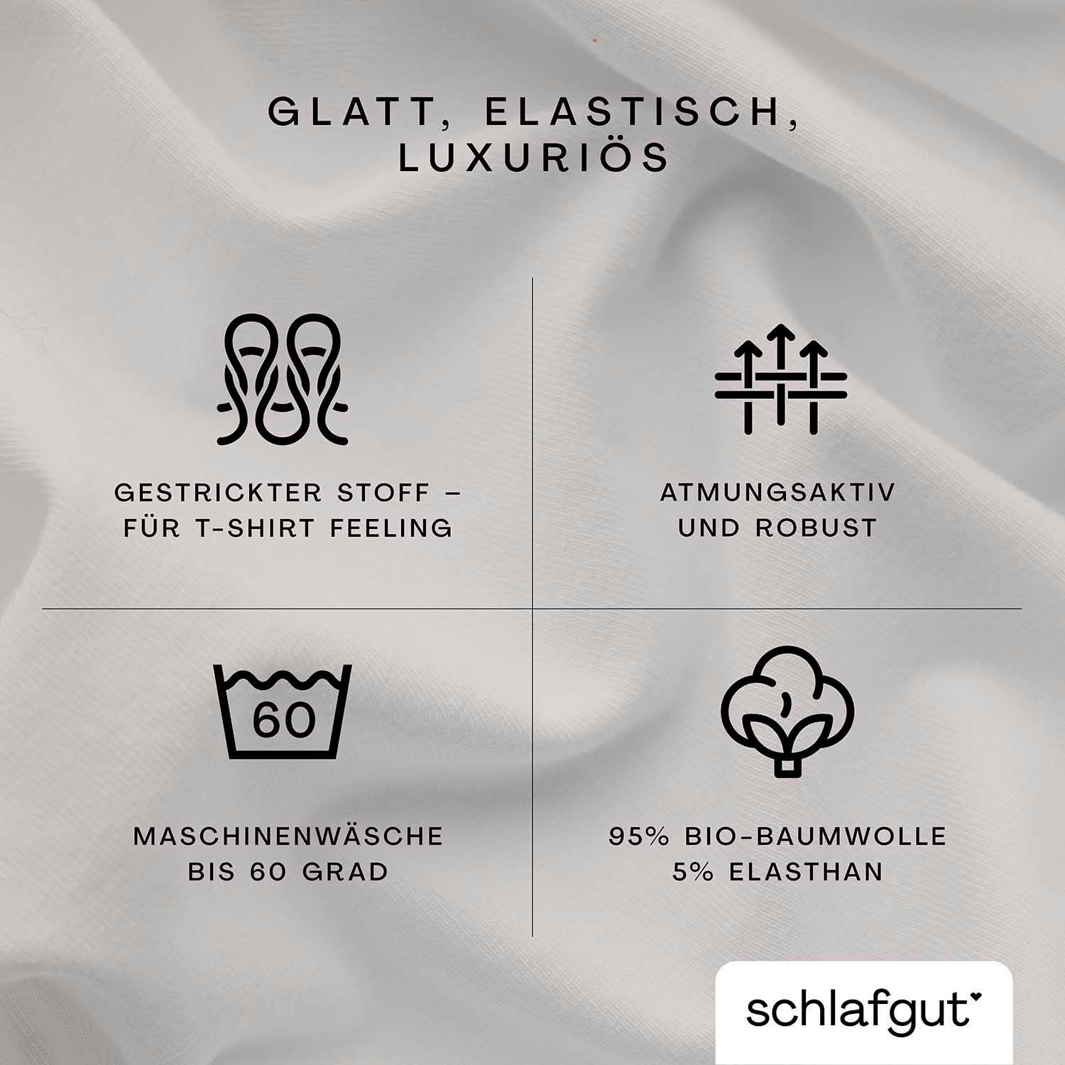 Thumbnail - Schlafgut Spannbettlaken "PREMIUM Mako-Zwirn-Jersey, 220 g/m², 95% Bio-Baumwolle, 5% Elasthan" Bettlaken bis 30 cm Höhe,...