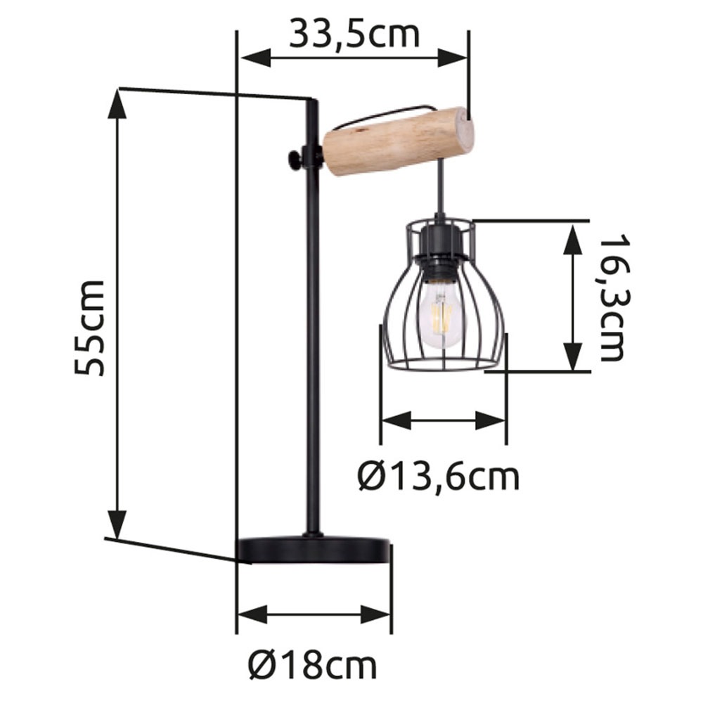 GLOBO LIGHTING Tischleuchte »MINA« E27 1 Stk. Tischleuchte Schwarz/Holz, Wippschalter, E27
