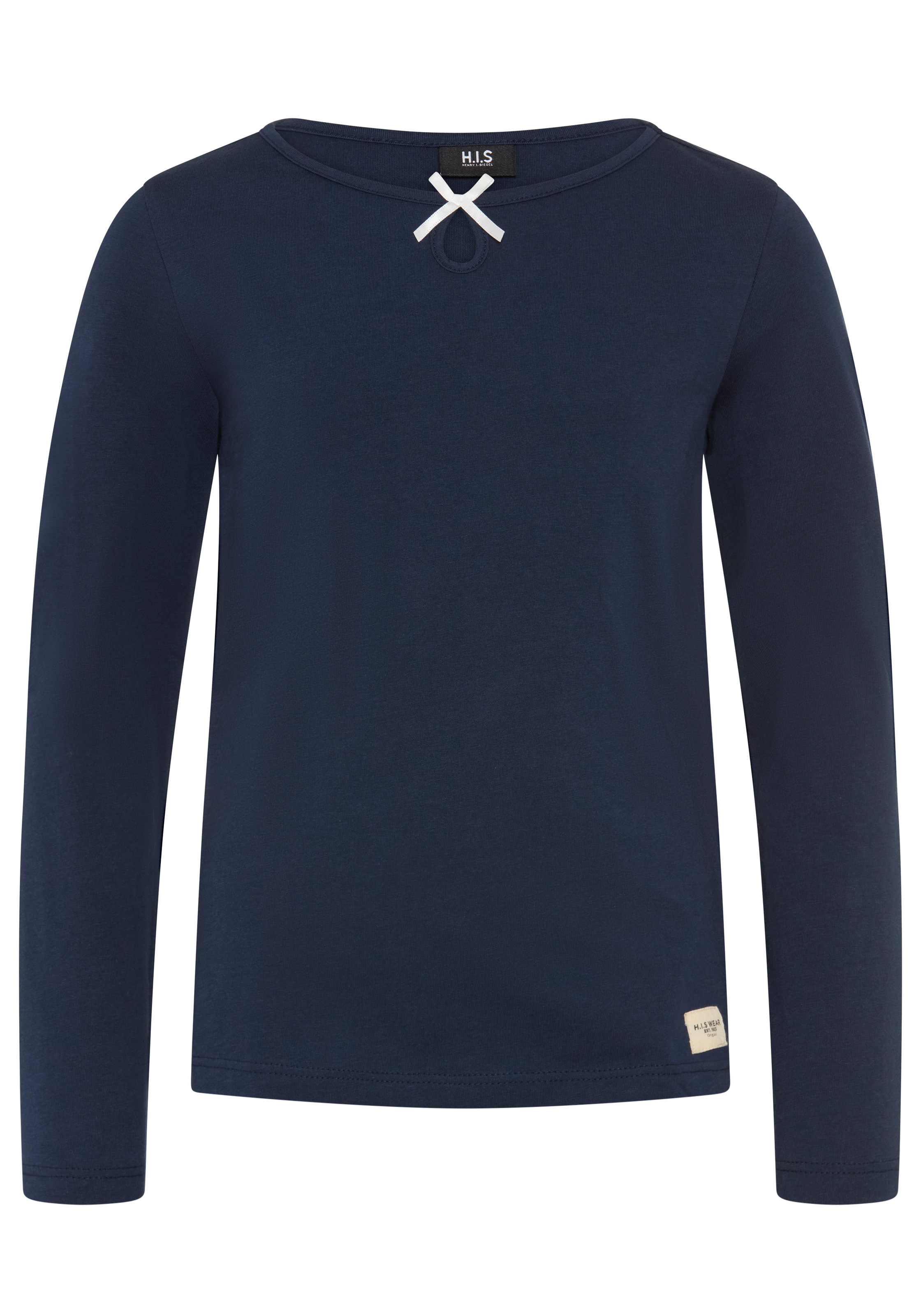 H.I.S Langarmshirt »Shirt mit kleiner Deko-Schleife« hüftlange Basic-Passform, Langarm, modischer Stil