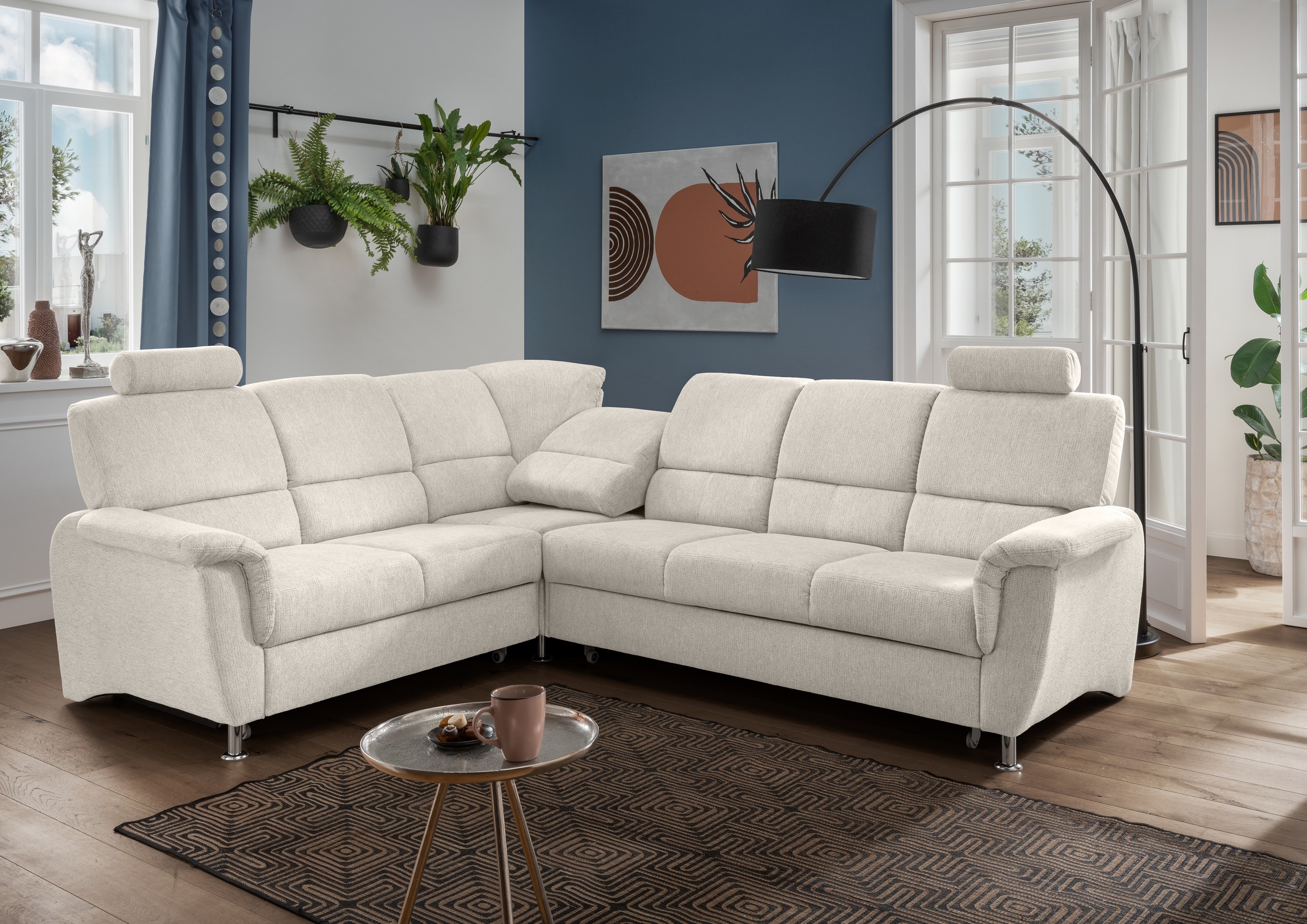 Home affaire Ecksofa »Pisa L-Form, mit Schlaffunktion, Stauraum, 2x höhenverstellbare«, Kopfstützen und Relaxfunktion im Eckelement