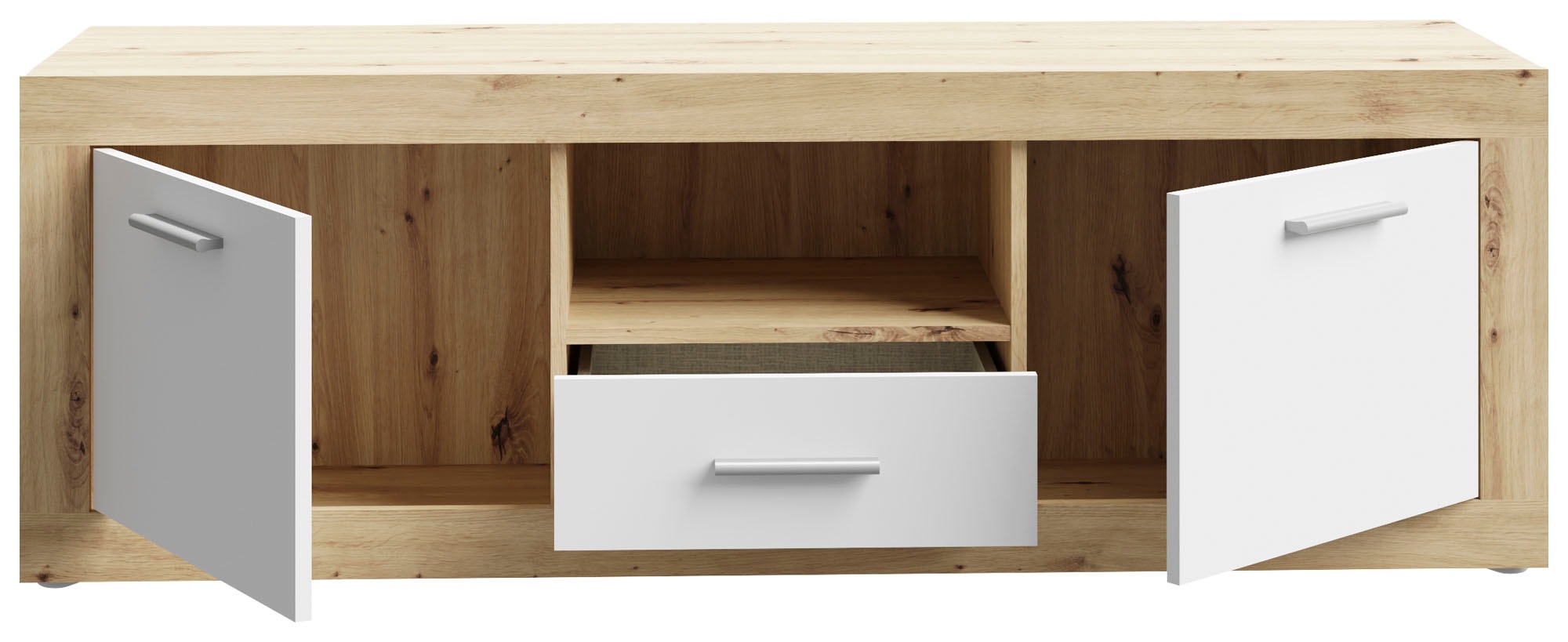 FORTE Lowboard »Baccio TV-Board, TV-Schrank«, Breite 148 cm, Höhe 50 cm, 2 Türen und 2 Schubkästen, 1 offenes Fach
